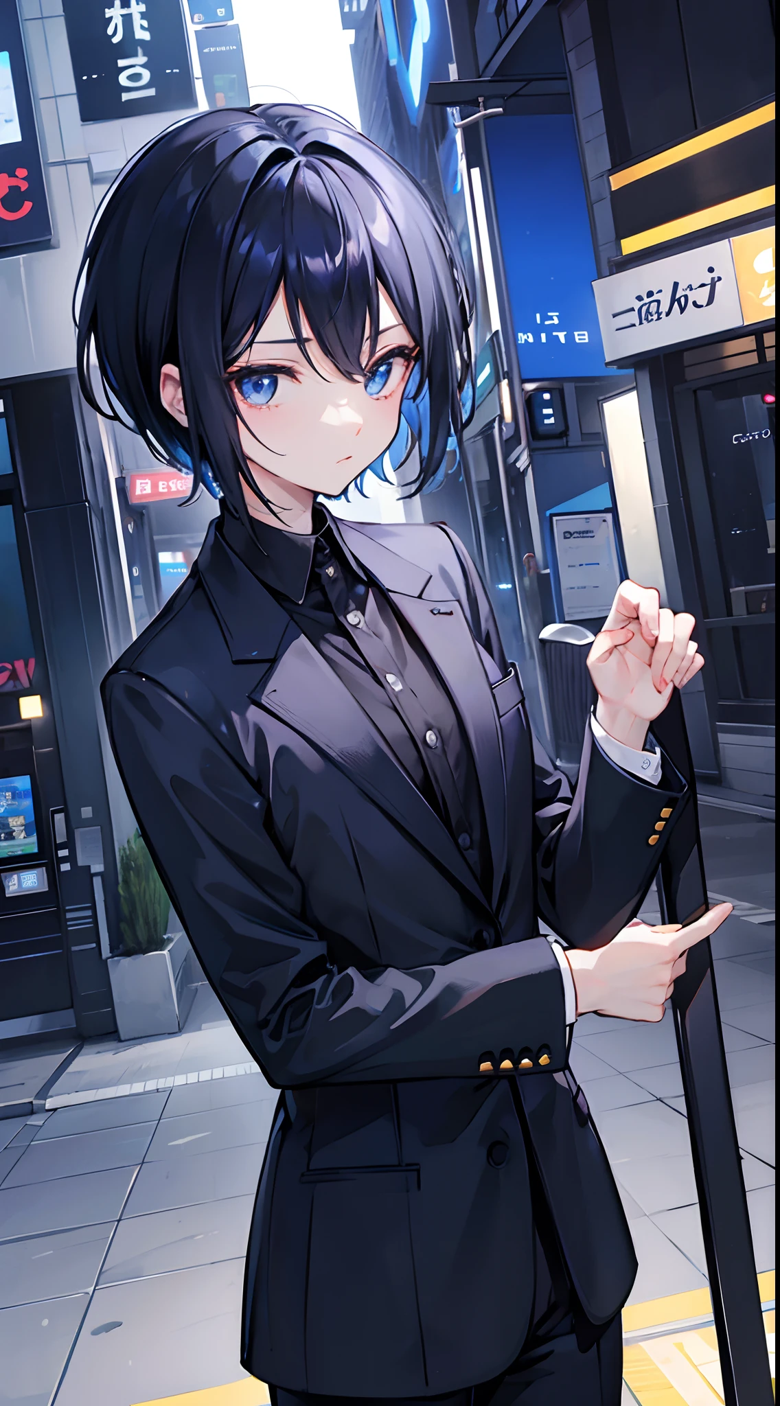 suits、Black hair blue inner color、ember、male people、short-haired、nighttime scene、Will、natta、