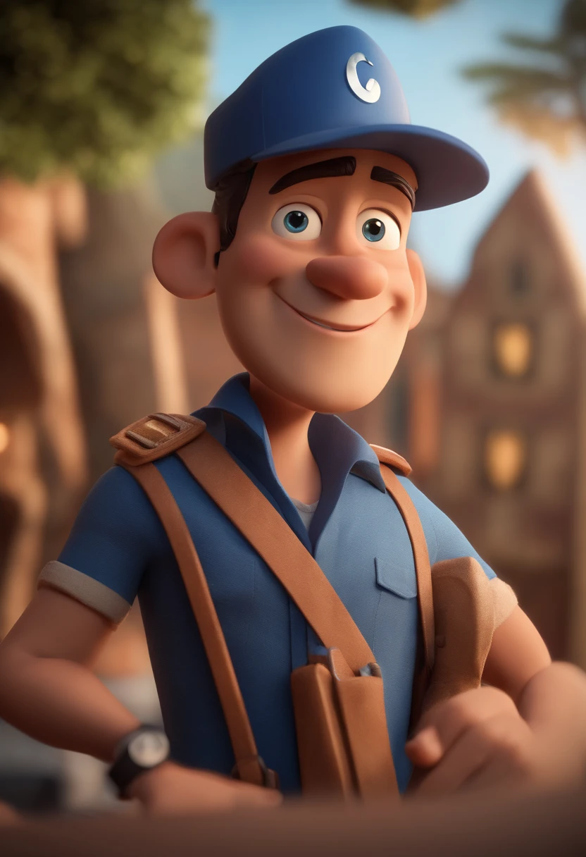 Personagem de desenho animado de um homem e uma camisa azul, um personagem animado, Caractere estilizado, animation style rendering, 3D estilizado, Arnold Maya render, 3 d render stylized, toon render keyshot, Personagem 3D, Personagem 3D, 3d rendering stylized, 3 d character render, personagem de desenho animado, Personagem de close up, Pose de personagem, (Estilo Pixar) (master part:1.2) (Bokeh) (best quality) (pele detalhada) (textura detalhada) (8k) (argila) (Cinematic lighting) (foco nítido,Senta e vaza a parte superior do corpo