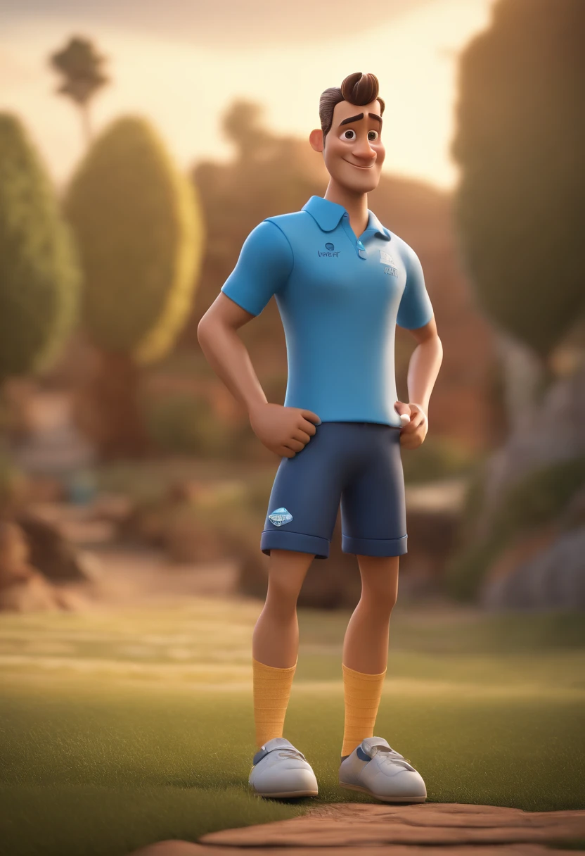Personagem de desenho animado de um homem e uma camisa azul, um personagem animado, Caractere estilizado, animation style rendering, 3D estilizado, Arnold Maya render, 3 d render stylized, toon render keyshot, Personagem 3D, Personagem 3D, 3d rendering stylized, 3 d character render, personagem de desenho animado, Personagem de close up, Pose de personagem, (Estilo Pixar) (master part:1.2) (Bokeh) (best quality) (pele detalhada) (textura detalhada) (8k) (argila) (Cinematic lighting) (foco nítido,Senta e vaza a parte superior do corpo