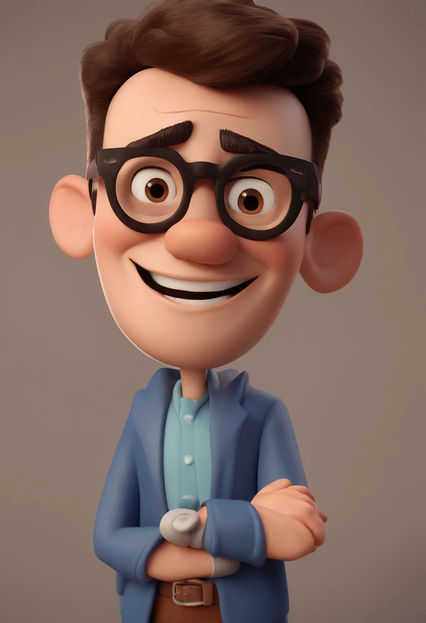Cartoon character of a man with black glasses and a blue shirt, animation character, Caractere estilizado, animation style rendering, 3D estilizado, Arnold Maya render, 3 d render stylized, toon render keyshot, Personagem 3D, Personagem 3D, 3d rendering stylized, 3 d character render, personagem de desenho animado, Personagem de close up, Pose de personagem, (Estilo Pixar) (master part:1.2) (Bokeh) (best quality) (pele detalhada) (textura detalhada) (8k) (argila) (Cinematic lighting) (foco nítido