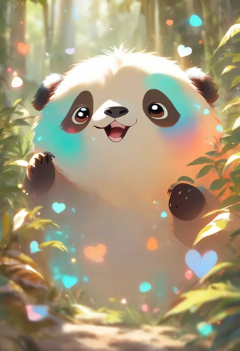 A cute panda,has big eyes，blusher，Sloth，greet，detail-rich, white backgrounid