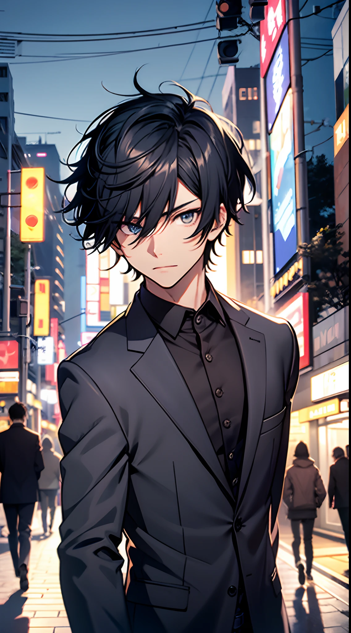 suits、Black hair blue inner color、male people、short-haired、nighttime scene、Will、natta、