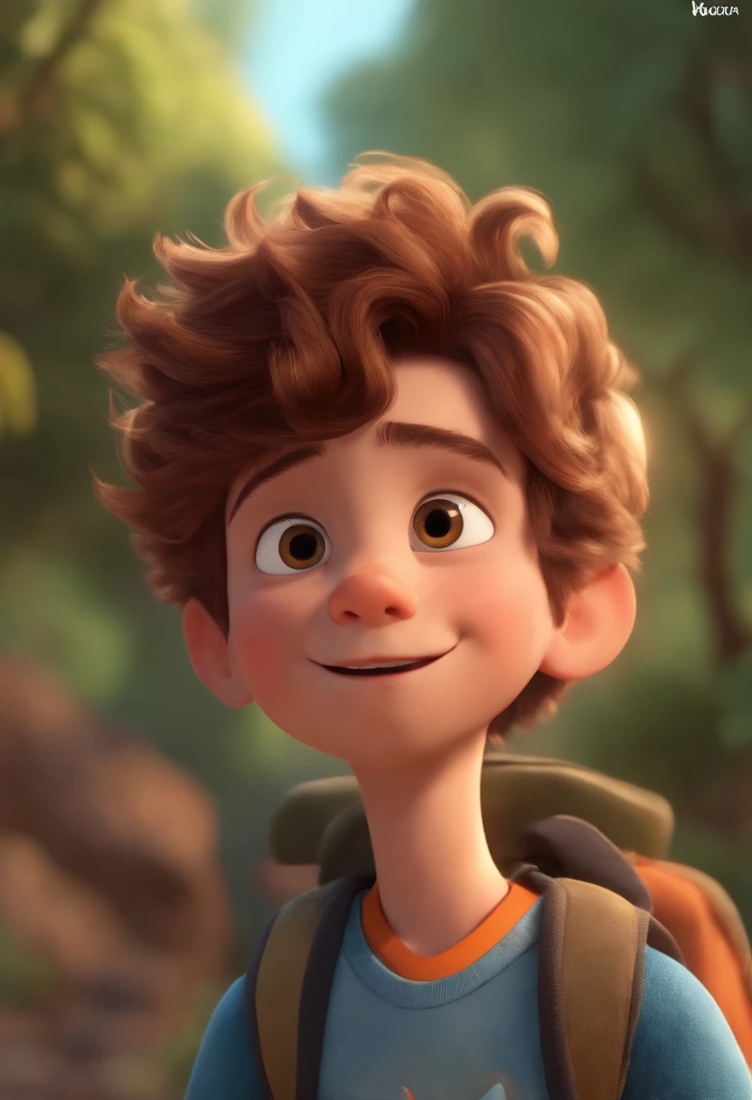 Image of a boy for a story in a YouTube video in Pixar format, He's the  allabester, He's the class leader, He's outgoing, Playful and gets up for a lot of things, cabelo curto