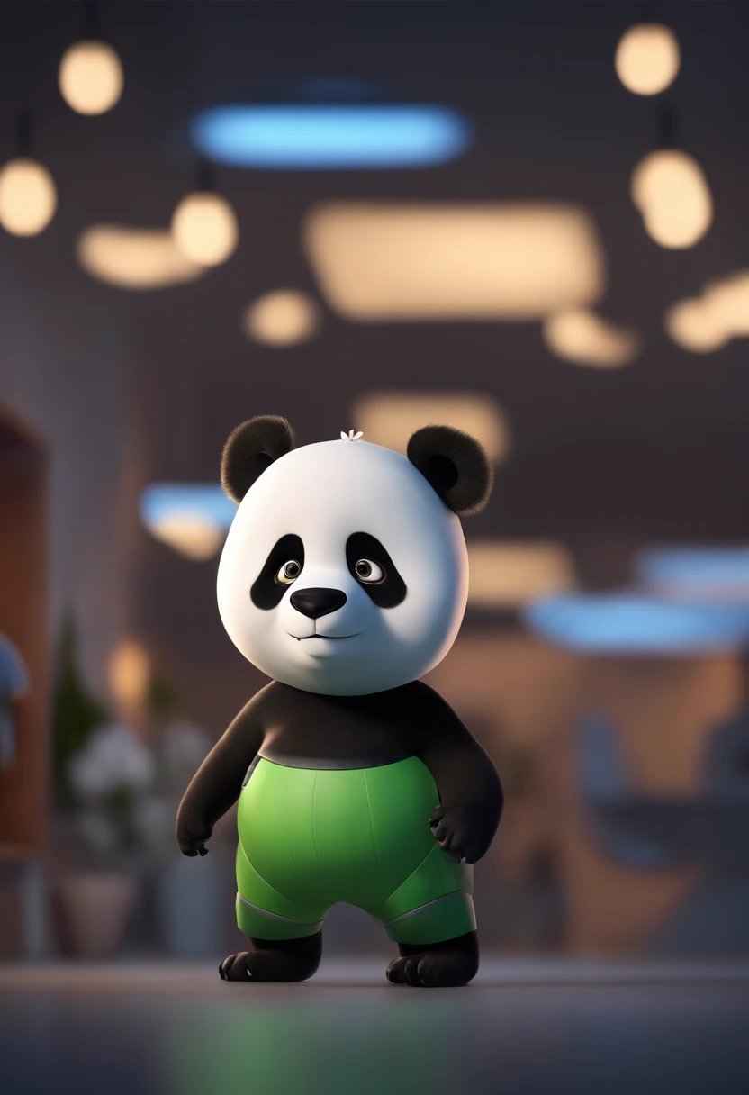 personagem dos desenhos animados de um panda com moletom verde, and with a white headset animation character, Caractere estilizado, animation style rendering, 3D estilizado, Arnold Maya render, 3 d render stylized, toon render keyshot, Personagem 3D, Personagem 3D, 3d rendering stylized, 3 d character render, personagem de desenho animado, Personagem de close up, Pose de personagem, (Estilo Pixar) (master part:1.2) (Bokeh) (melhor qualidade) (pele detalhada) (textura detalhada) (8k) (argila) (Cinematic lighting) (foco nítido