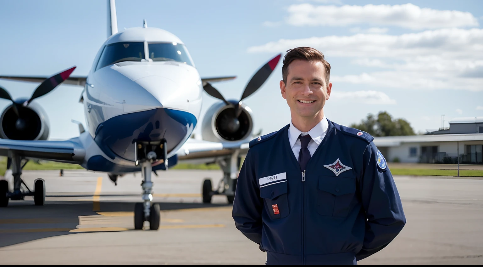 Pilot Arafed standing in front of a plane on a runway, foto foto completa, foto do cartaz, Jetstream Sam, medium shot portrait, Directed by: John Mossman, foto mid shot, Retrato no meio da foto, tiro profissional, foto ainda de, Tiro no meio, Meio - tiro, foto de retrato, foto oficial, foto tirada, equipamento piloto, advanced technology flight suit, captain