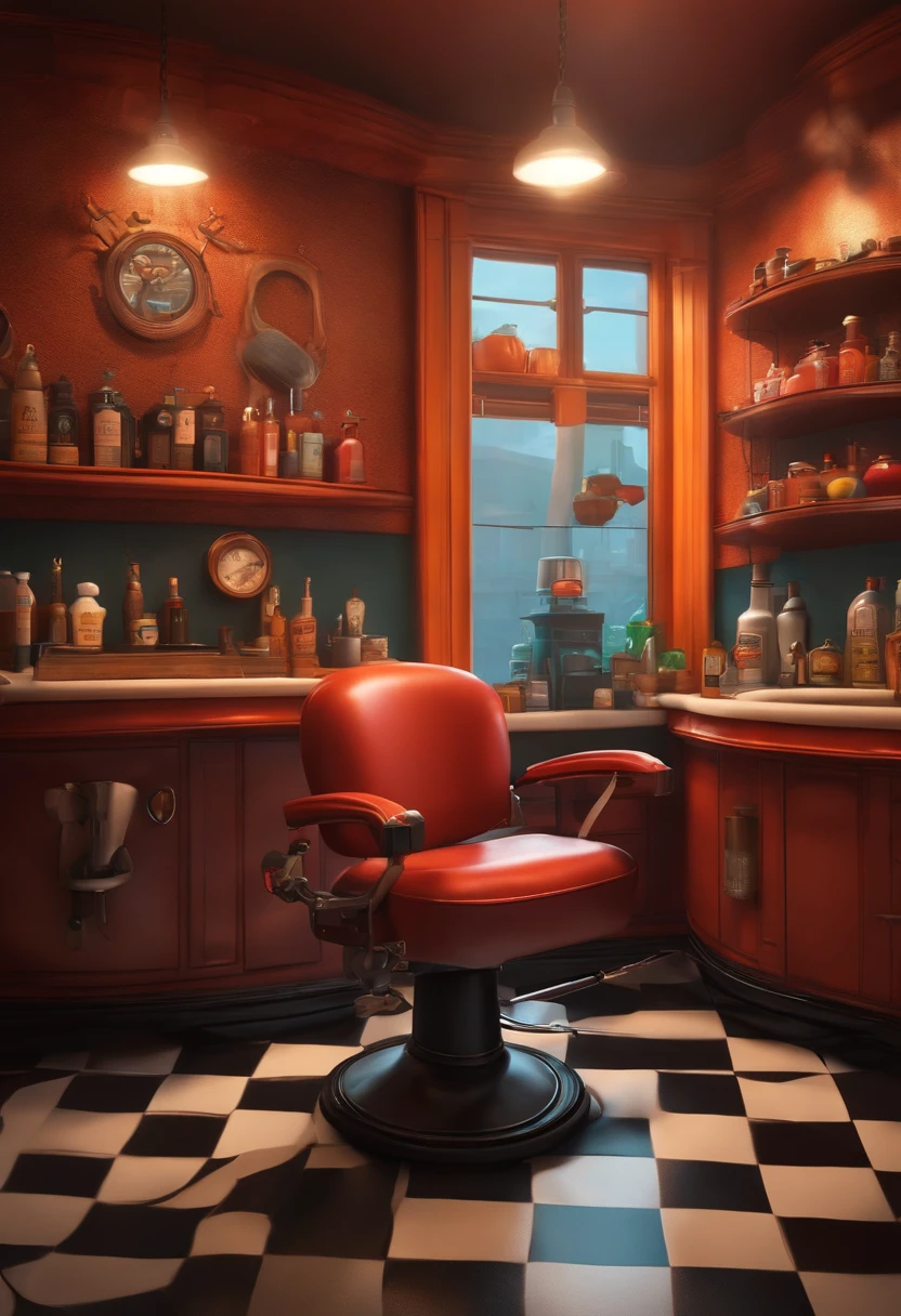 A Dream Barber Inspired by Pixar Animation, de perto. The character takes center stage with captivating polindo um carro com uma Politriz azul céu de, Cabelo curto e meio forte