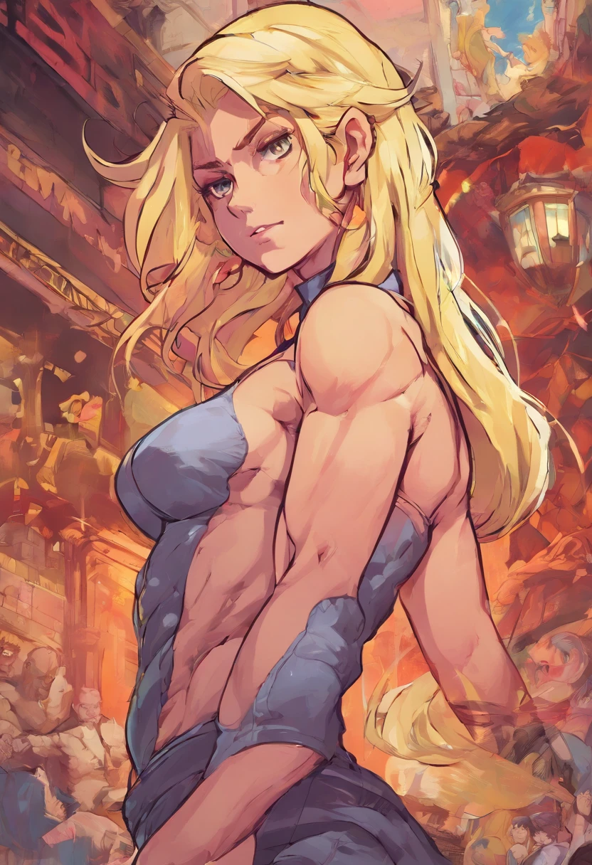 +18, nsfw,una sola mujer rubia , fisicamente musculosa,((totalmente DESNUDA naked:1.5)),piel brillante, ((senos enormemente grandes:1.5)), big nipples:1.5