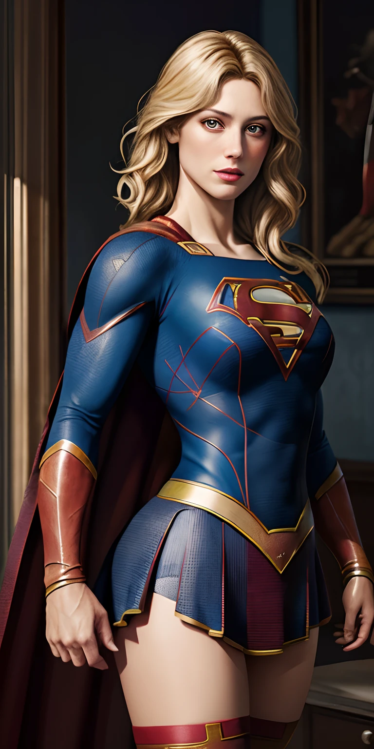 best quality, Realistic, fotorrealista, Award-Winning Illustration, (detalhes intrincados: 1.2), (detalhe delicado), (detalhes intrincados), (Cinematic light, Supergirl com cabelo curto extremamente sexy