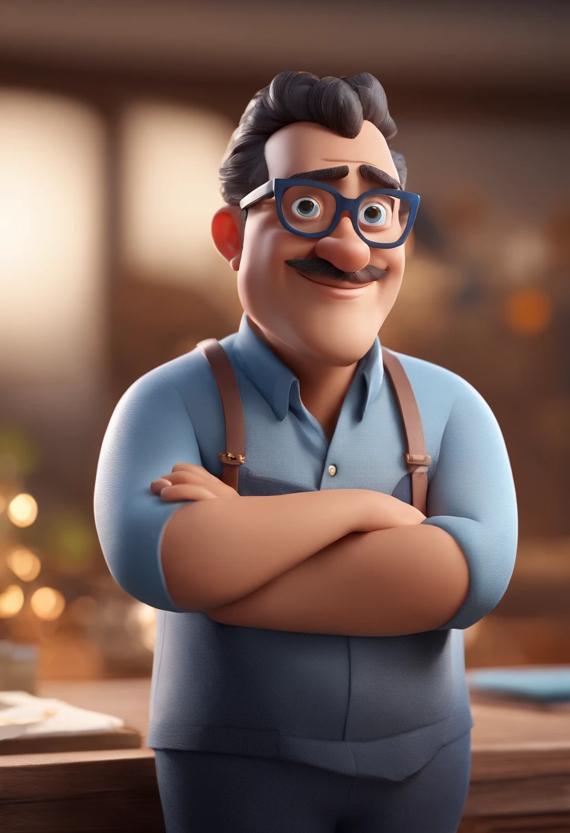 Cartoon character of a man with black glasses and a blue shirt, animation character, Caractere estilizado, animation style rendering, 3D estilizado, Arnold Maya render, 3 d render stylized, toon render keyshot, Personagem 3D, Personagem 3D, 3d rendering stylized, 3 d character render, personagem de desenho animado, Personagem de close up, Pose de personagem, (Estilo Pixar) (master part:1.2) (Bokeh) (best quality) (pele detalhada) (textura detalhada) (8k) (argila) (Cinematic lighting) (foco nítido