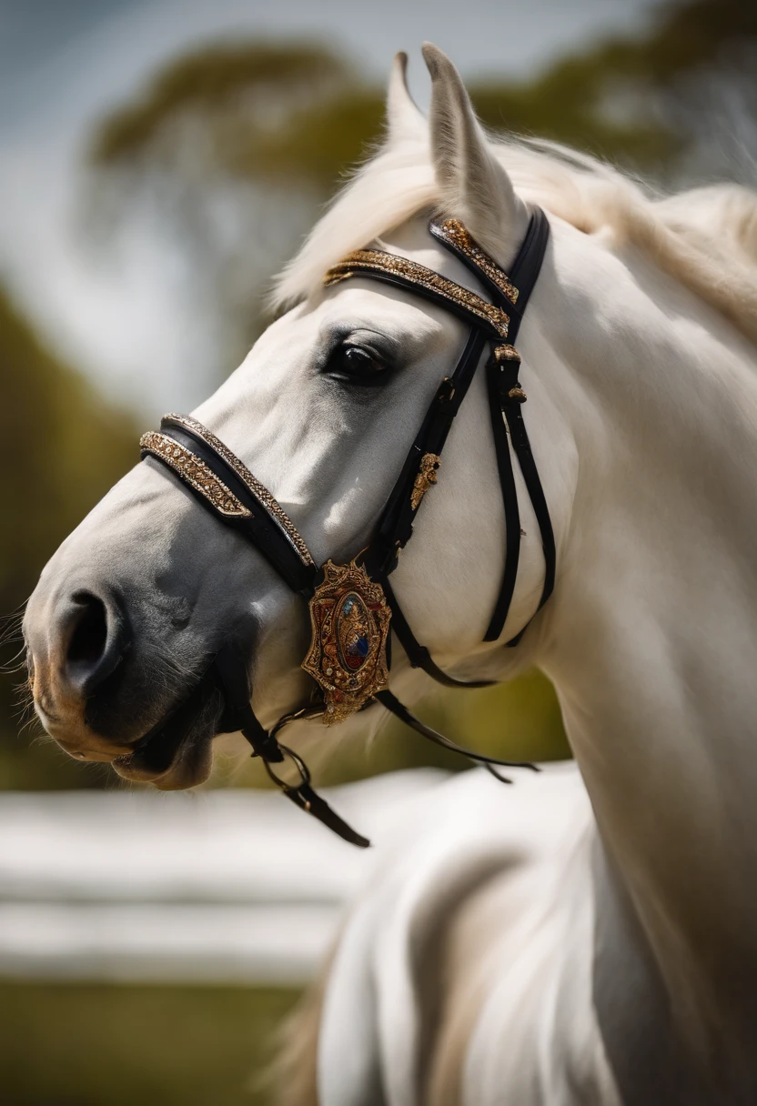 cavaleiro aparece montado em um cavalo branco, empunhando um arco. He has a crown on his head
