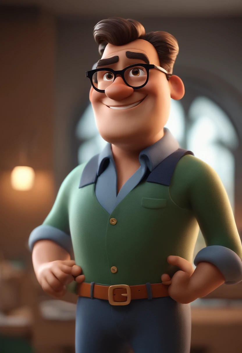 Cartoon character of a man with black glasses and a blue shirt, animation character, Caractere estilizado, animation style rendering, 3D estilizado, Arnold Maya render, 3 d render stylized, toon render keyshot, Personagem 3D, Personagem 3D, 3d rendering stylized, 3 d character render, personagem de desenho animado, Personagem de close up, Pose de personagem,  (Estilo Pixar) (master part:1.2) (Bokeh) (best quality) (pele detalhada) (textura detalhada) (8k) (argila) (Cinematic lighting) (foco nítido