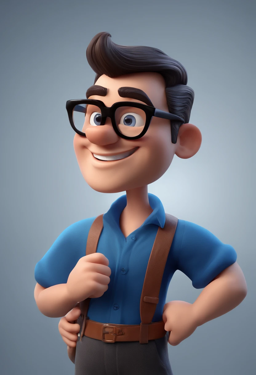 Cartoon character of a man with black glasses and a blue shirt, animation character, Caractere estilizado, animation style rendering, 3D estilizado, Arnold Maya render, 3 d render stylized, toon render keyshot, Personagem 3D, Personagem 3D, 3d rendering stylized, 3 d character render, personagem de desenho animado, Personagem de close up, Pose de personagem, (Estilo Pixar) (master part:1.2) (Bokeh) (best quality) (pele detalhada) (textura detalhada) (8k) (argila) (Cinematic lighting) (foco nítido