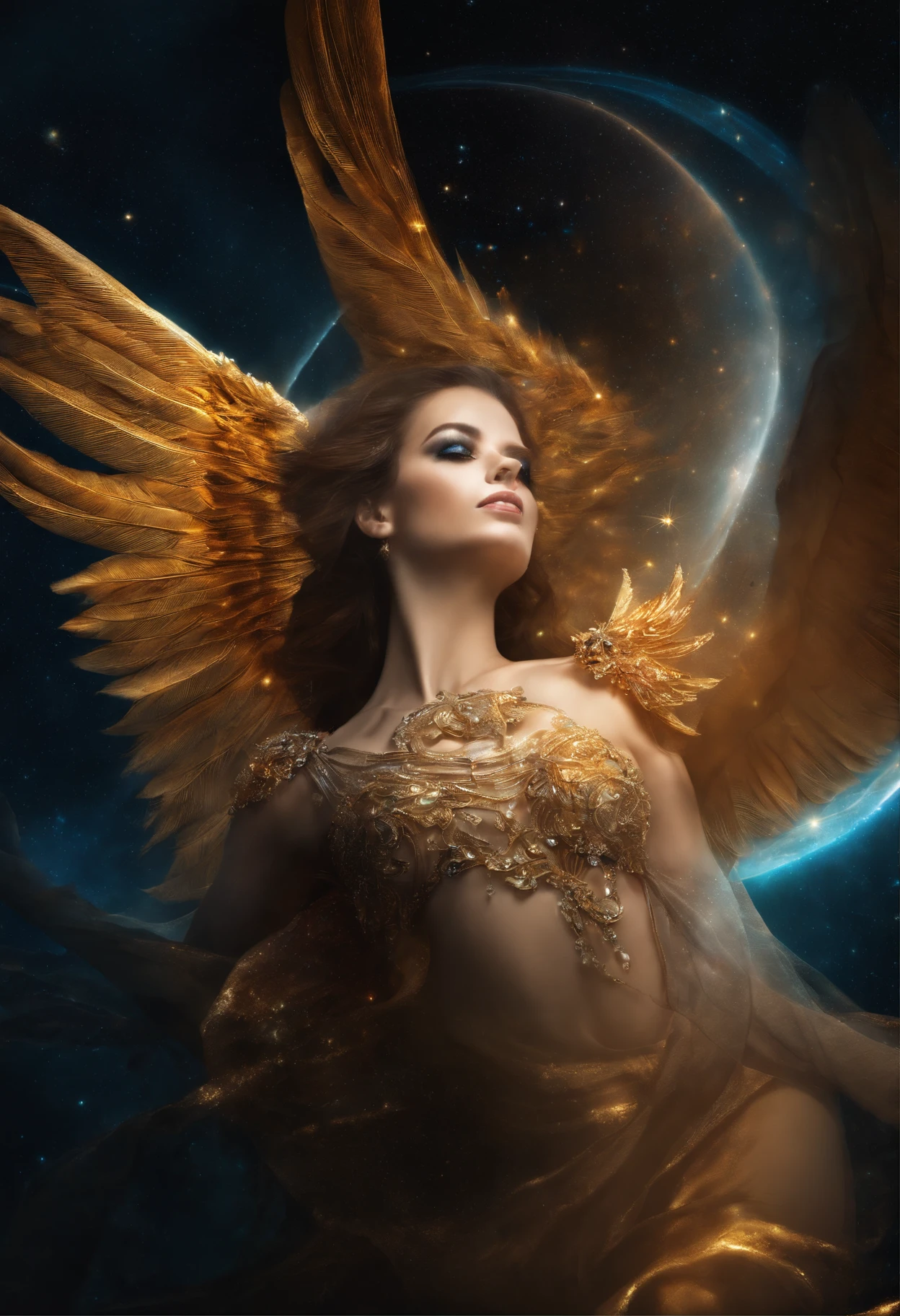 Fallen Angels of the Universe, olhos claros brilhantes, Biomechanicals, Assustador, assustador, Pesadelo, cores muito brilhantes, light particle, com luz brilhante, Mushhiv, Arte do papel de parede, UHD wallpapers