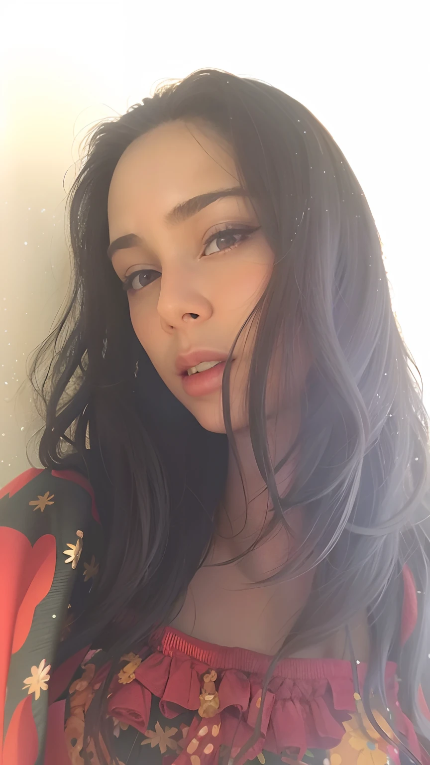 mulher arafed com longos cabelos escuros e um top colorido, imagem de perfil, oona chaplin |, looking to the side off camera, selfie de uma jovem mulher, Looking towards the camera, foto de perfil headshot, looking away from camera, foto do perfil, cabelos escuros soprados pelo vento, Foto de perfil, she's facing the camera, halfbody headshot, longos cabelos pretos soprados pelo vento