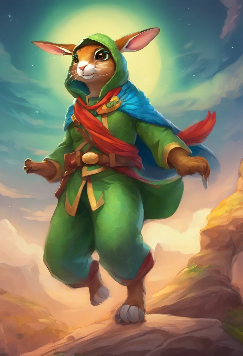 Crie uma cena colorida e animada para a capa de um ebook, mostrando uma corrida entre a lebre e a tartaruga. The hare is a confident and lively character, Wearing a red cap and blue sneakers, Running ahead of the turtle. She looks back with a mocking smile. The tortoise is calm and determined, Wearing a green scarf and sunglasses. The scene should convey the mood of the story and the personality of the characters."