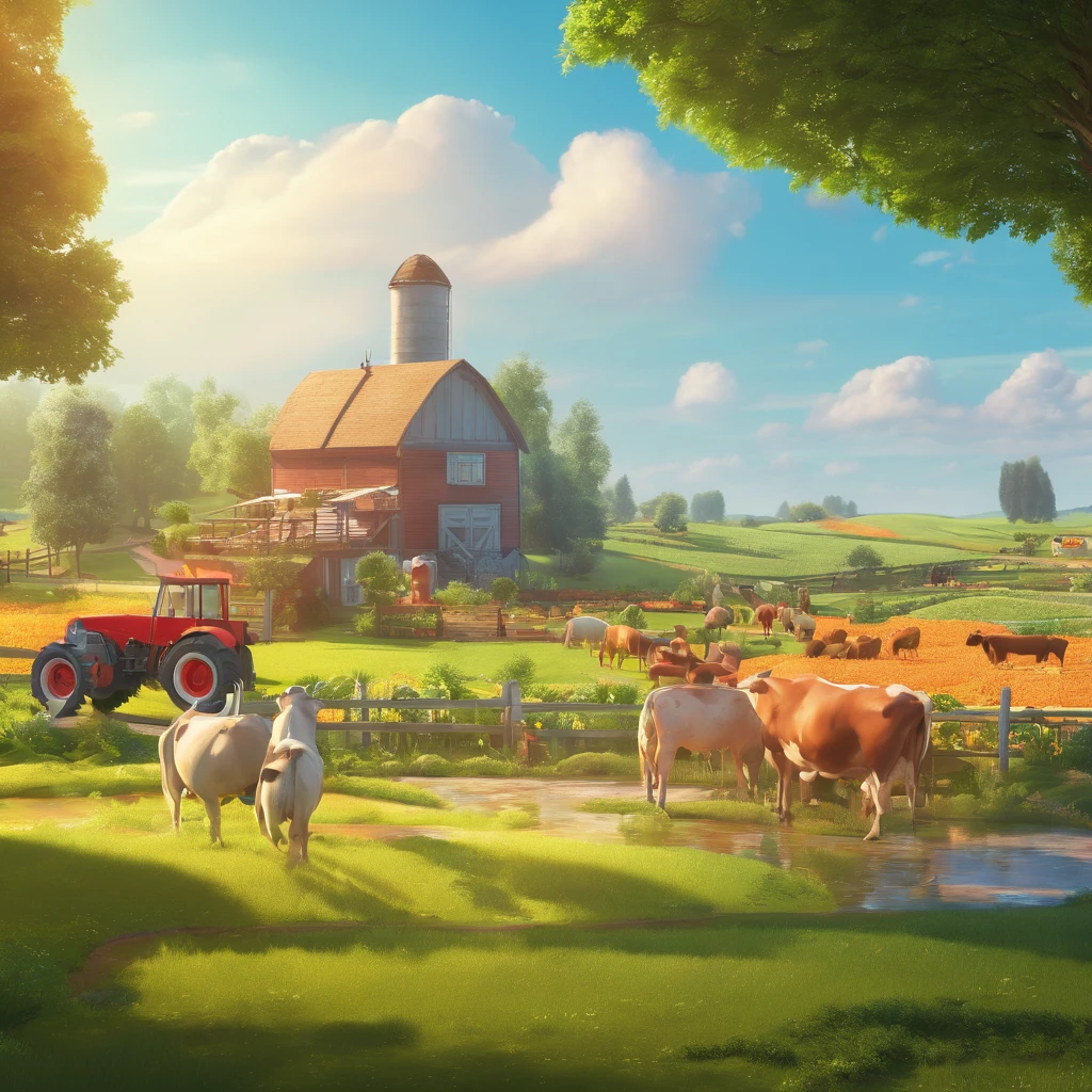 logo,farm,entrance,roundabout,illustration,detailed artwork,highest quality,ultra-detailed,photorealistic,landscape,greenery,farmland,animals,cows,horses,agriculture,organic,fresh produce,sunlit,clear blue sky,vibrant colors,warm lighting,serene atmosphere,harmonious composition