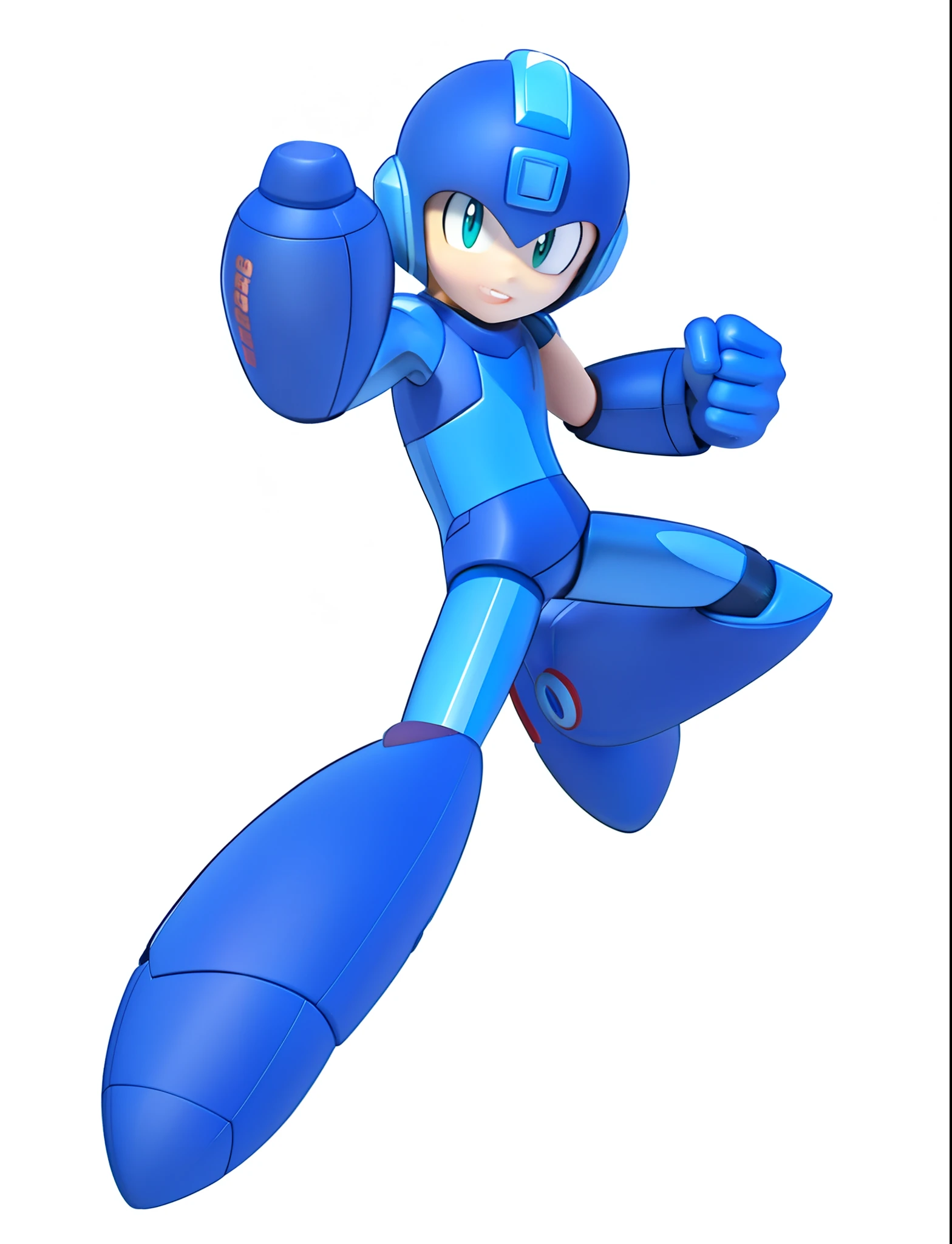 a close up of a megaman, with a blue helmet, megaman, mega man, his arms and legs are hanging, open mouth, closed eyes, crying