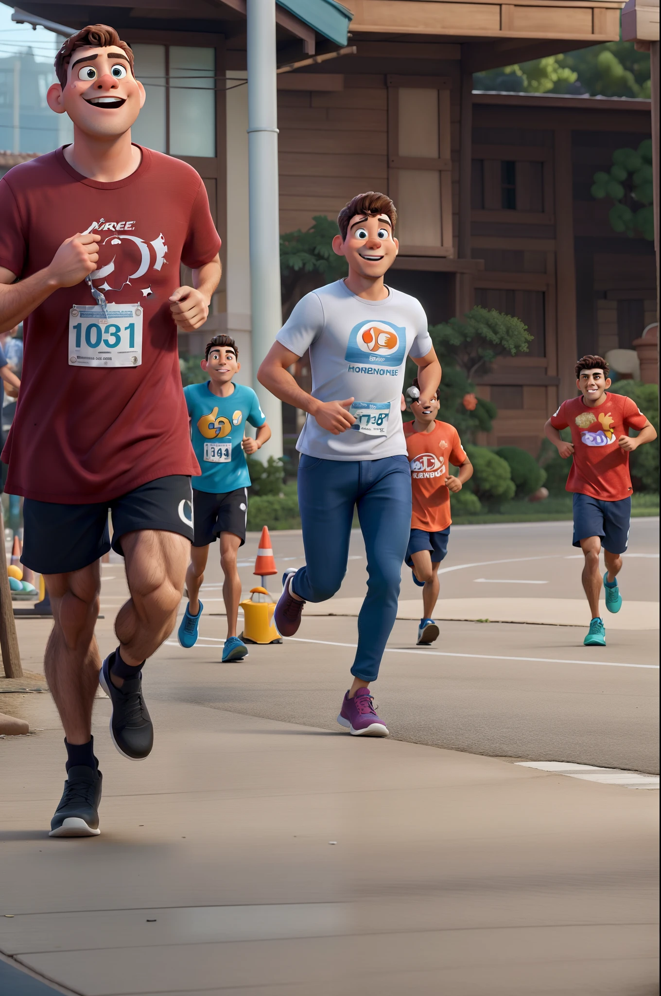 Um home moreno estilo disney pixar , alta qualidade , melhor qualidade . Correndo corrida de rua