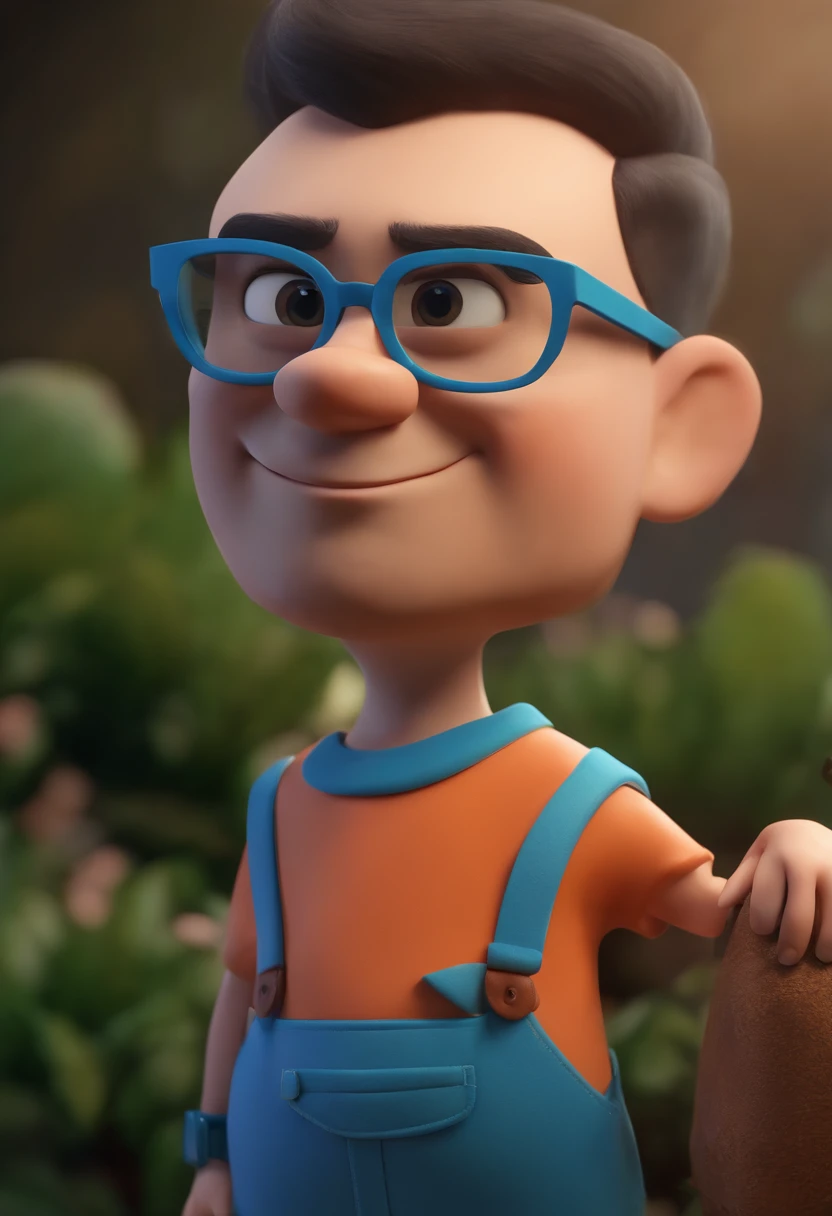 Cartoon character of a man wearing black glasses and a blue shirt, um personagem animado, Caractere estilizado, animation style rendering, 3D estilizado, Arnold Maya render, 3 d render stylized, toon render keyshot, Personagem 3D, Personagem 3D, 3d rendering stylized, 3 d character render, personagem de desenho animado, Personagem de close up, Pose de personagem, (Estilo Pixar) (master part:1.2) (Bokeh) (best quality) (pele detalhada) (textura detalhada) (8k) (argila) (Cinematic lighting) (foco nítido,Senta e vaza a parte superior do corpo