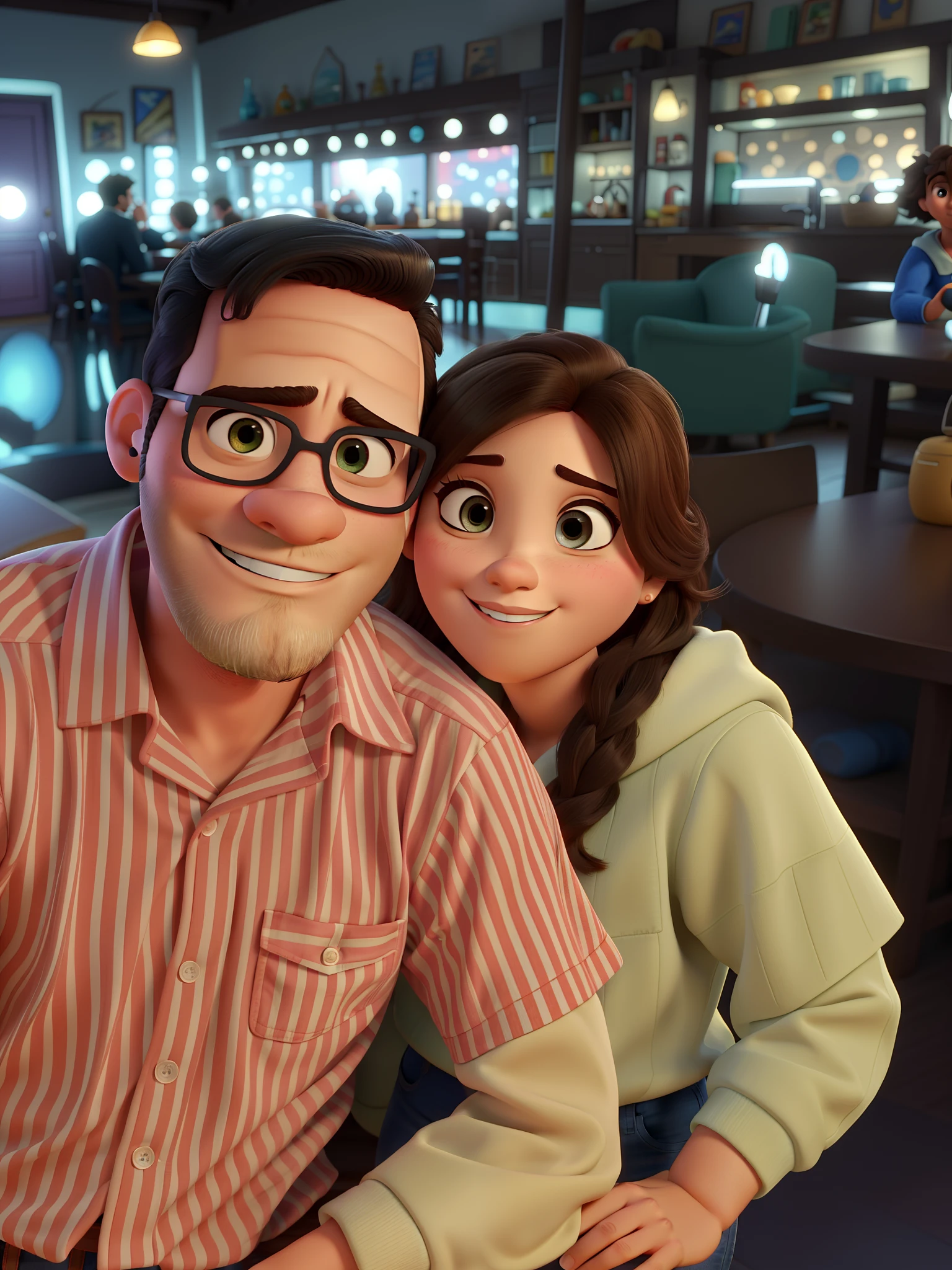 Casal estilo disney pixar melhor qualidade alta qualidade. Homem moreno cabelo comprido crespo barba e mulher loira olhos azuis cabelos longos lisos