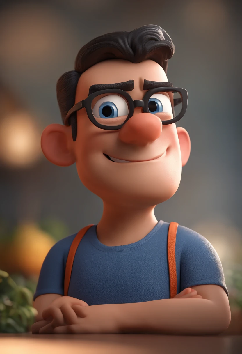 Cartoon character of a man with black glasses and a blue shirt, animation character, Caractere estilizado, animation style rendering, 3D estilizado, Arnold Maya render, 3 d render stylized, toon render keyshot, Personagem 3D, Personagem 3D, 3d rendering stylized, 3 d character render, personagem de desenho animado, Personagem de close up, Pose de personagem, (Estilo Pixar) (master part:1.2) (Bokeh) (best quality) (pele detalhada) (textura detalhada) (8k) (argila) (Cinematic lighting) (foco nítido