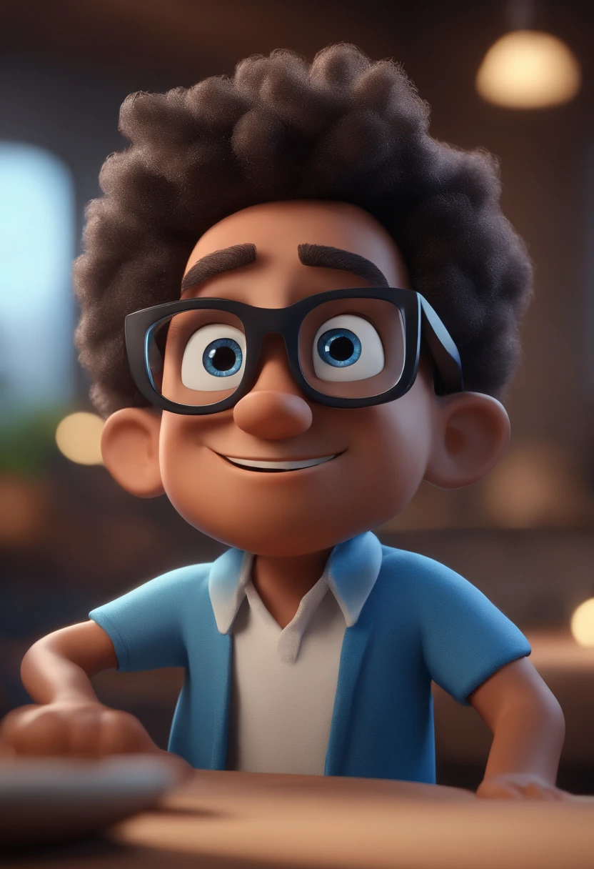 Cartoon character of a man with black glasses and a blue shirt, animation character, Caractere estilizado, animation style rendering, 3D estilizado, Arnold Maya render, 3 d render stylized, toon render keyshot, Personagem 3D, Personagem 3D, 3d rendering stylized, 3 d character render, personagem de desenho animado, Personagem de close up, Pose de personagem, (Estilo Pixar) (master part:1.2) (Bokeh) (best quality) (pele detalhada) (textura detalhada) (8k) (argila) (Cinematic lighting) (foco nítido