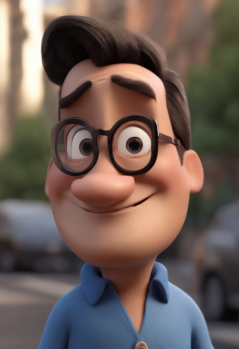 Cartoon character of a man with black glasses and a blue shirt, animation character, Caractere estilizado, animation style rendering, 3D estilizado, Arnold Maya render, 3 d render stylized, toon render keyshot, Personagem 3D, Personagem 3D, 3d rendering stylized, 3 d character render, personagem de desenho animado, Personagem de close up, Pose de personagem,  (Estilo Pixar) (master part:1.2) (Bokeh) (best quality) (pele detalhada) (textura detalhada) (8k) (argila) (Cinematic lighting) (foco nítido