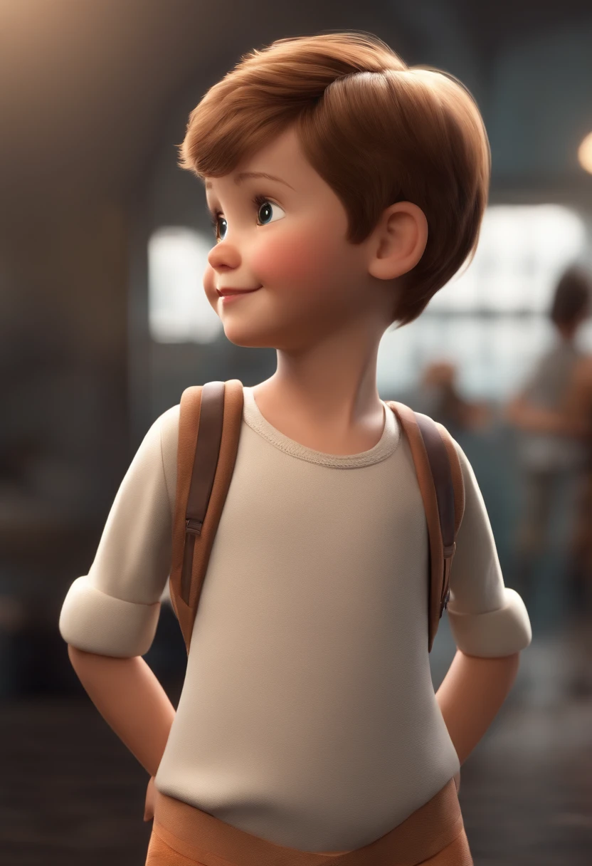 a happy cute  standing short hair, vestindo uma fantasia espacial, , fundo branco, barnet, Tom, Estilo Pixar, ....3d, desenhos animados, rosto detalhado, asymmetrical 16k