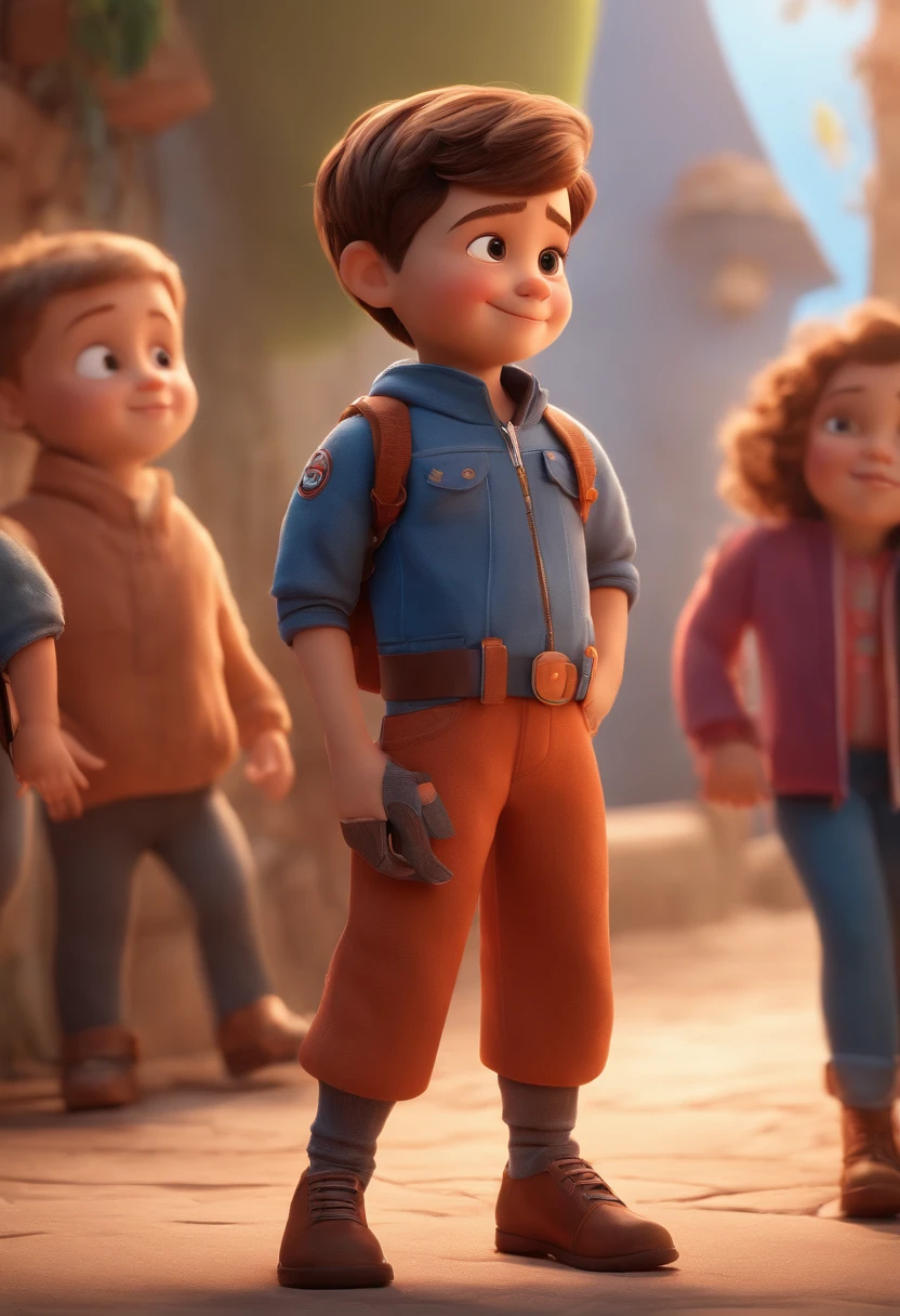 a happy cute standing short hair, vestindo uma fantasia espacial, , fundo branco, barnet, Tom, Estilo Pixar, ....3d, desenhos animados, rosto detalhado, asymmetrical 16k