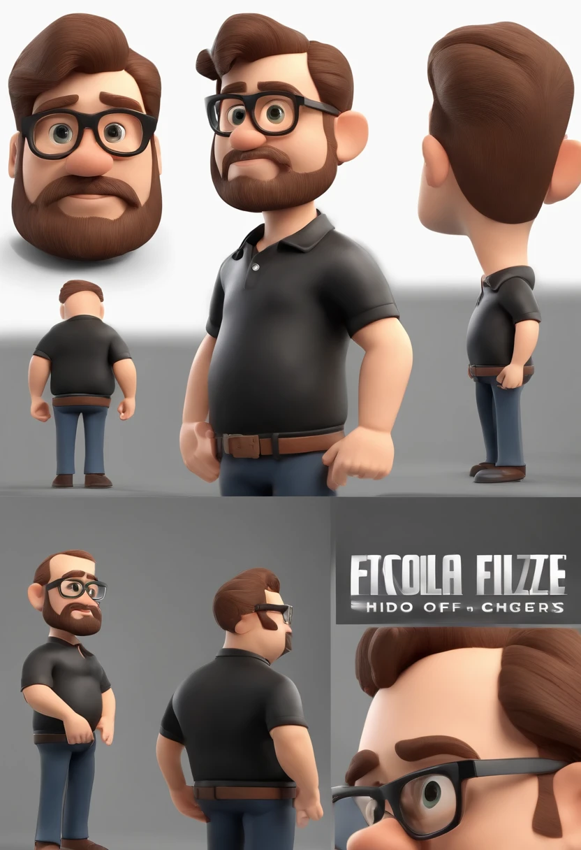 Cartoon character of a man with black glasses and a black polo shirt, cabelo liso, With beard and old school tattoo on his arm, animation character, Caractere estilizado, animation style rendering, 3D estilizado, Arnold Maya render, 3 d render stylized, toon render keyshot, Personagem 3D, Personagem 3D, 3d rendering stylized, 3 d character render, personagem de desenho animado, Personagem de close up, Pose de personagem,  (Estilo Pixar) (master part:1.2) (Bokeh) (best quality) (pele detalhada) (textura detalhada) (8k) (argila) (Cinematic lighting) (foco nítido