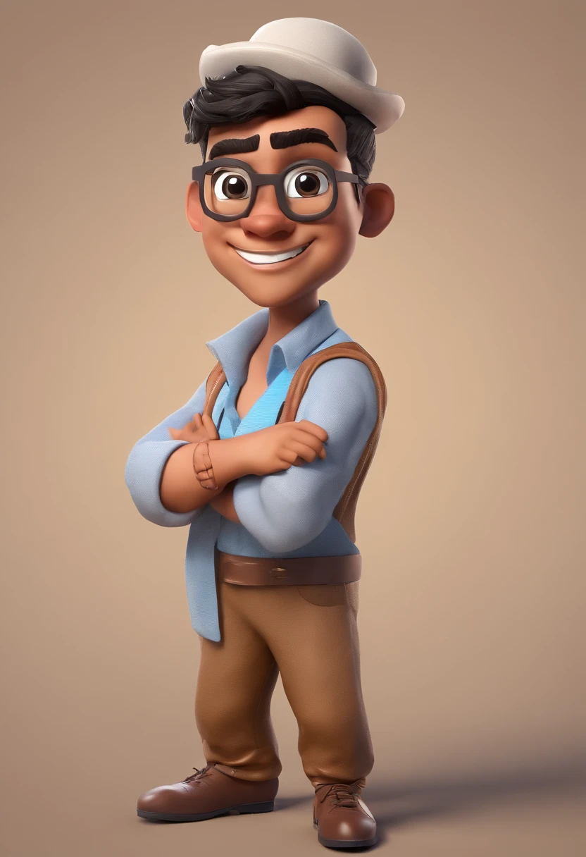 personagem dos desenhos animados de um entre a idade de 20 a 25 anos, com bigode e cavanhaque e um brinco alargador azul sem camisa, sentado em uma cadeira gamer, cor de pele morenal, animation character, Caractere estilizado, animation style rendering, 3D estilizado, Arnold Maya render, 3 d render stylized, toon render keyshot, Personagem 3D, Personagem 3D, 3d rendering stylized, 3 d character render, personagem de desenho animado, Personagem de close up, Pose de personagem, (Estilo Pixar) (master part:1.2) (Bokeh) (best quality) (pele detalhada) (textura detalhada) (8k) (argila) (Cinematic lighting) (foco nítido