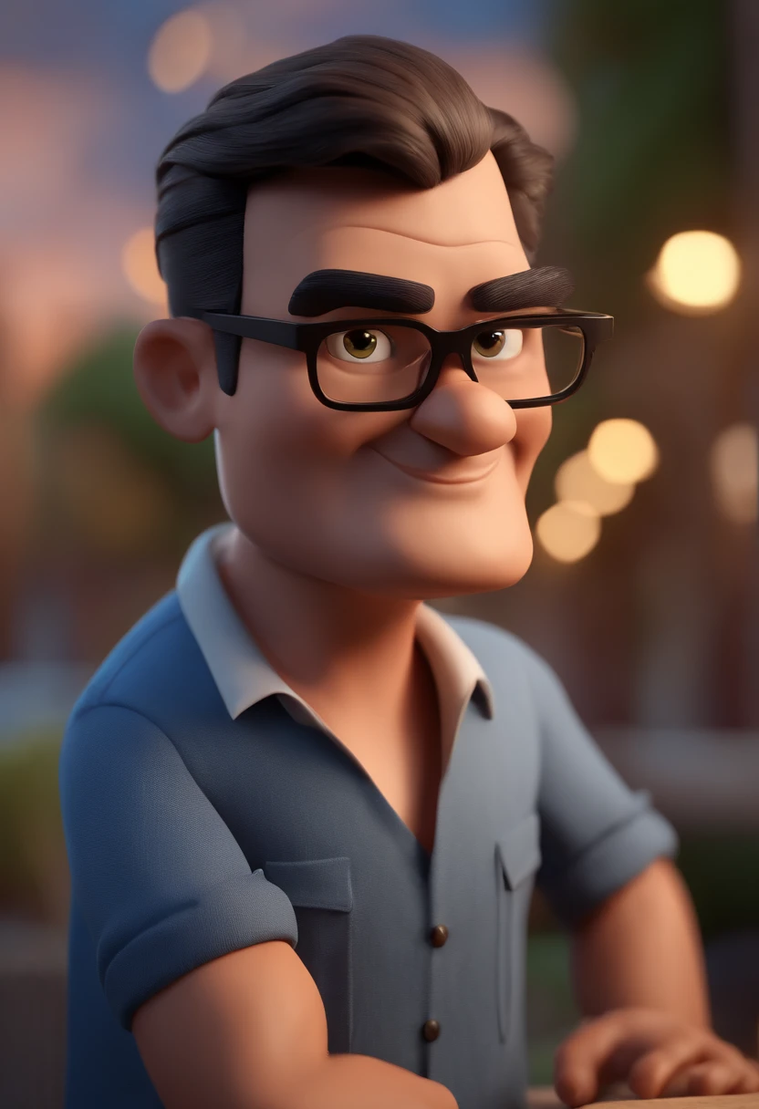 Cartoon character of a man with black glasses and a blue shirt, animation character, Caractere estilizado, animation style rendering, 3D estilizado, Arnold Maya render, 3 d render stylized, toon render keyshot, Personagem 3D, Personagem 3D, 3d rendering stylized, 3 d character render, personagem de desenho animado, Personagem de close up, Pose de personagem, (Estilo Pixar) (master part:1.2) (Bokeh) (best quality) (pele detalhada) (textura detalhada) (8k) (argila) (Cinematic lighting) (foco nítido