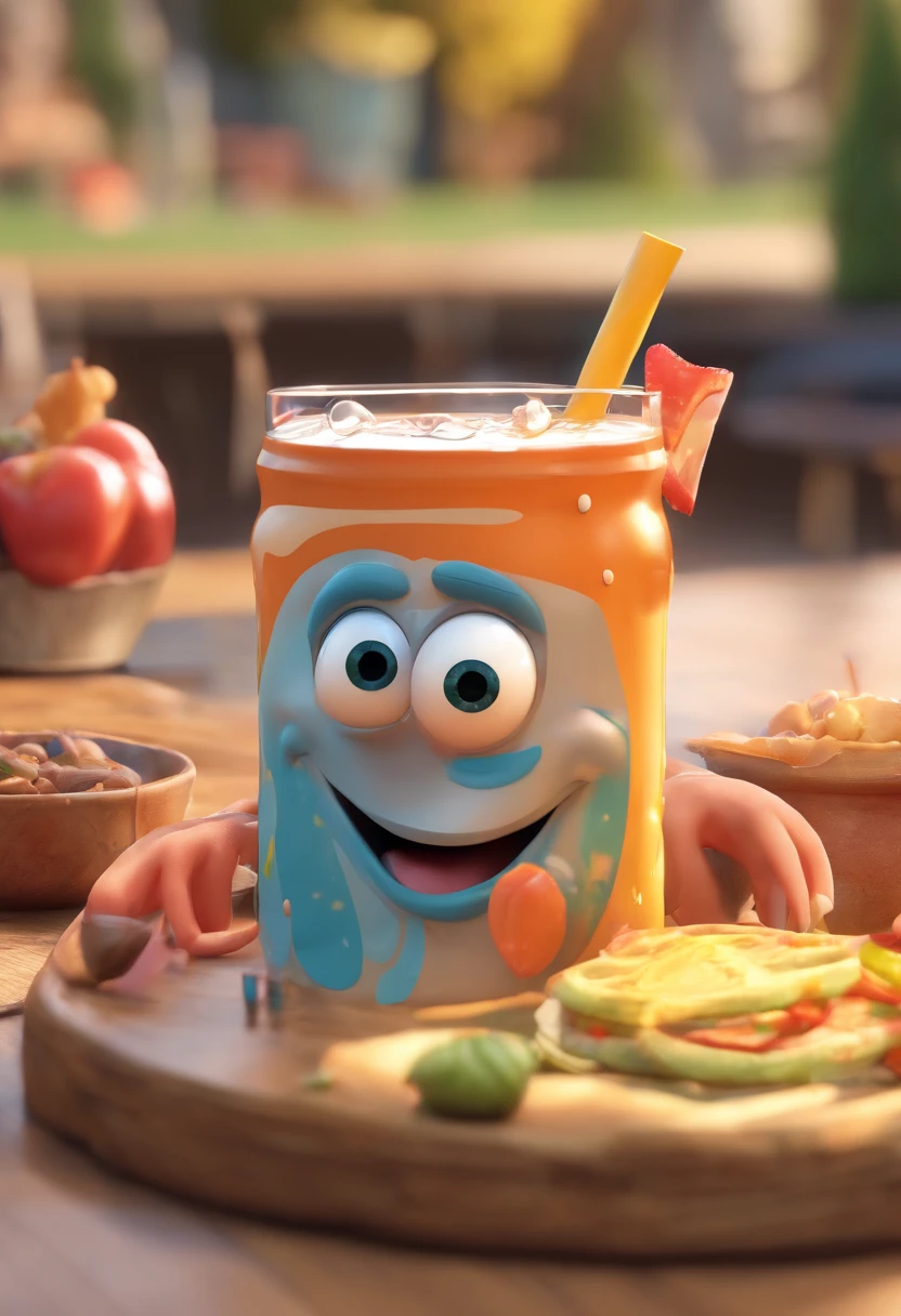 Imagem estilo disney pixar de personagem consumindo chopp bebida alcoolica feliz