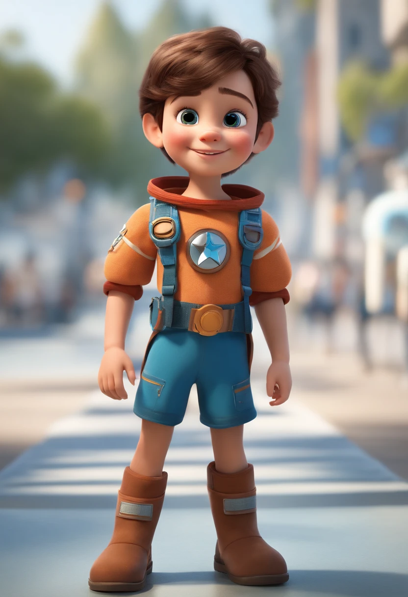 a happy cute  standing short hair, vestindo uma fantasia espacial, , fundo branco, barnet, Tom, Estilo Pixar, ....3d, desenhos animados, rosto detalhado, asymmetrical 16k