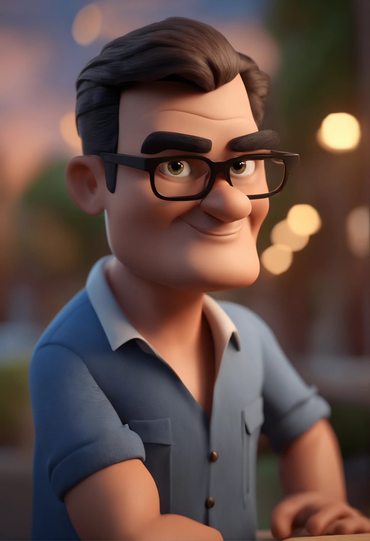 Cartoon character of a man with black glasses and a blue shirt, animation character, Caractere estilizado, animation style rendering, 3D estilizado, Arnold Maya render, 3 d render stylized, toon render keyshot, Personagem 3D, Personagem 3D, 3d rendering stylized, 3 d character render, personagem de desenho animado, Personagem de close up, Pose de personagem,  (Estilo Pixar) (master part:1.2) (Bokeh) (best quality) (pele detalhada) (textura detalhada) (8k) (argila) (Cinematic lighting) (foco nítido