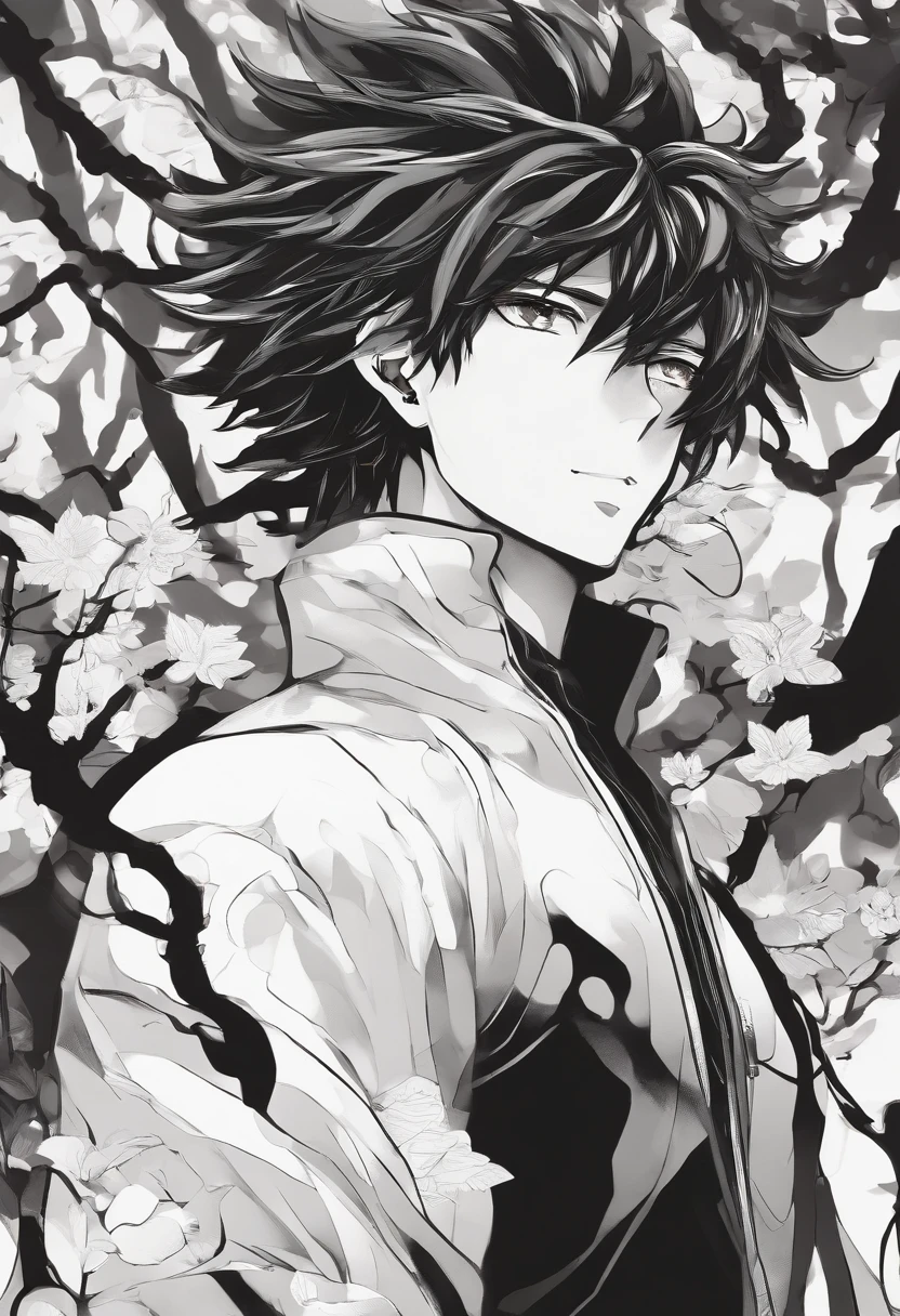 personagem masculino com cabelo longe preto olhos pretos corpo musculos roupa toda preta na floresta