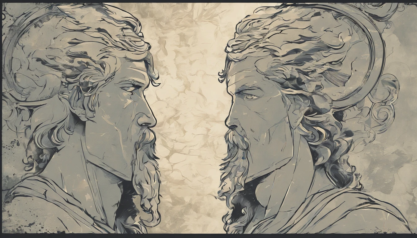 "Imagine a high-resolution image featuring a stoic man with a powerful, serious, wise, and courageous appearance. This image captures the essence of stoicism and portrays a man who embodies its principles.
The stoic man stands tall and strong, exuding an air of self-assurance and inner strength. His posture is impeccable, with a straight back and squared shoulders. He radiates a sense of unwavering resolve and an unwavering commitment to his principles.
His facial expression is that of a sage, characterized by deep lines of wisdom etched onto his face. His eyes are piercing and filled with the wisdom of a life well-lived. There's a serenity in his gaze that reflects his inner tranquility and mastery over his emotions.
The man is dressed in simple, yet dignified attire that conveys a sense of timelessness. His clothing choice reflects his detachment from material possessions and his focus on the pursuit of inner virtues.
Surrounding this stoic figure, the lighting is both soft and dramatic, emphasizing the contours of his face and the wisdom in his eyes. The background setting complements the stoic atmosphere, with elements of nature and classical architecture, symbolizing the enduring nature of stoicism.
This image encapsulates the very essence of stoic philosophy - a life lived with purpose, self-mastery, and wisdom. It serves as a powerful visual representation of the stoic ideals of courage and resilience in the face of life's challenges.
