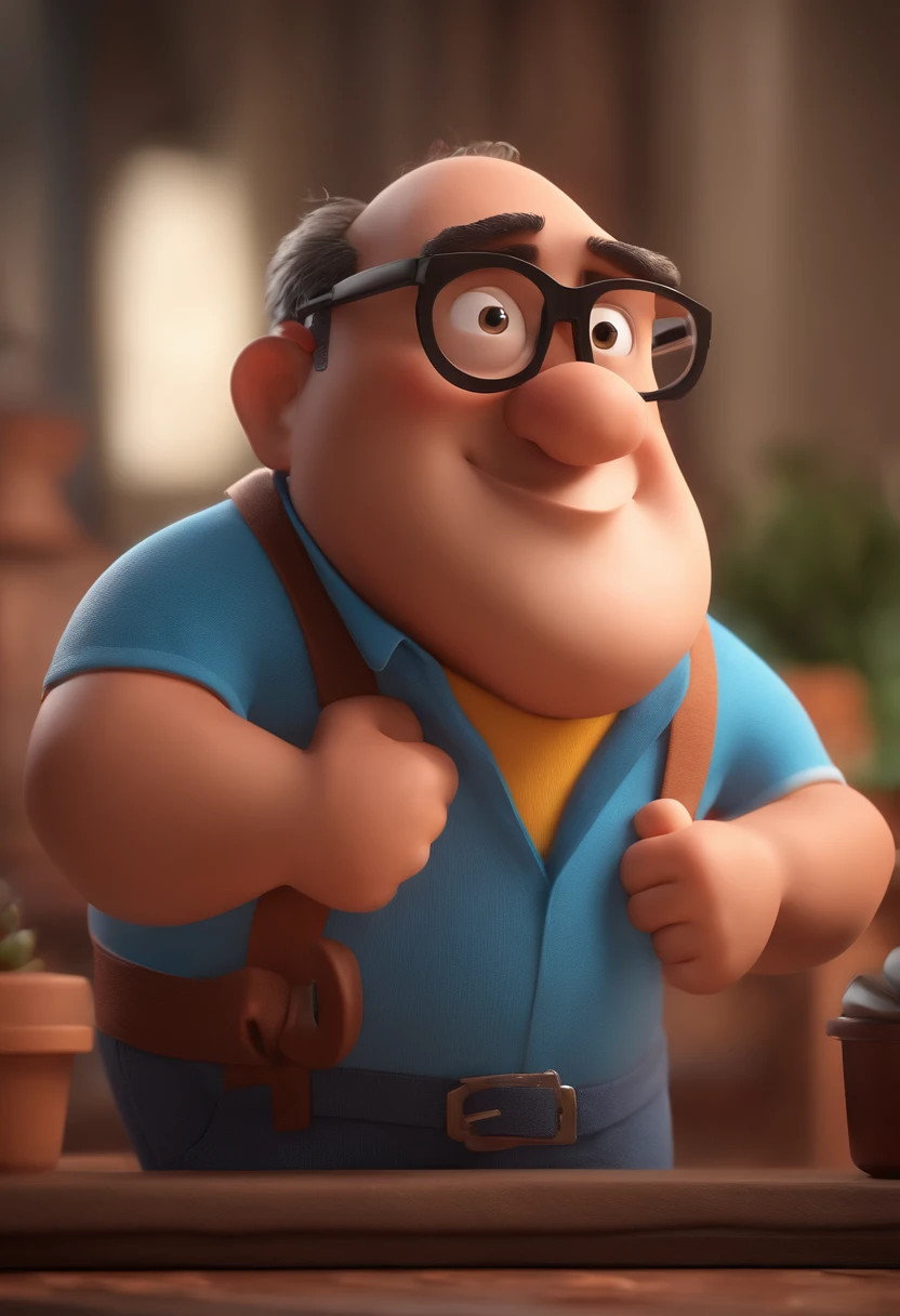 Cartoon character of a man with black glasses and a blue shirt, animation character, Caractere estilizado, animation style rendering, 3D estilizado, Arnold Maya render, 3 d render stylized, toon render keyshot, Personagem 3D, Personagem 3D, 3d rendering stylized, 3 d character render, personagem de desenho animado, Personagem de close up, Pose de personagem, (Estilo Pixar) (master part:1.2) (Bokeh) (best quality) (pele detalhada) (textura detalhada) (8k) (argila) (Cinematic lighting) (foco nítido