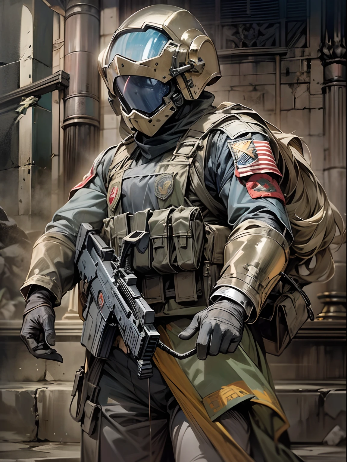 Ultimo bastion de defensa de la humanidad,Poderosa fortaleza,High-tech defense systems,fuerte, Muros resilientes,barrera impenetrable,Guardias vigilantes,Armamento avanzado,Elite Soldiers,On High Alert,Listo para luchar,Rostros ansiosos,Centro de comando,actividad bulliciosa,Alarmas de emergencia a todo volumen,Hombres y mujeres en uniforme,Dressed in tactical gear,Laser Cannons,Fusiles de alto poder,Spotlights scanning the horizon,futuristic tech,Arquitectura impresionante,Estructura monumental,Paredes imponentes,Steel & Concrete,Energy Shields,Campos de fuerza que protegen la entrada,Puntos de control de seguridad,humanos reunidos,Fighting a Common Enemy,determinado,Frente Unido,Determined Leaders,Strategic Planning,Contramedidas,Calculation of quotas,Derrotando a la oscuridad,sangre, sudar, and tears,Sacrifices made for the common good,Restos de batallas libradas,Damaged walls,Soldados heridos,Resilient spirit,Rayo de esperanza,Recite to Survive,estandarte ondeando en el viento,Celebraciones de la victoria,Cheers of triumph,Orgullo en la defensa de la humanidad,Ultimate symbol of strength and perseverance.