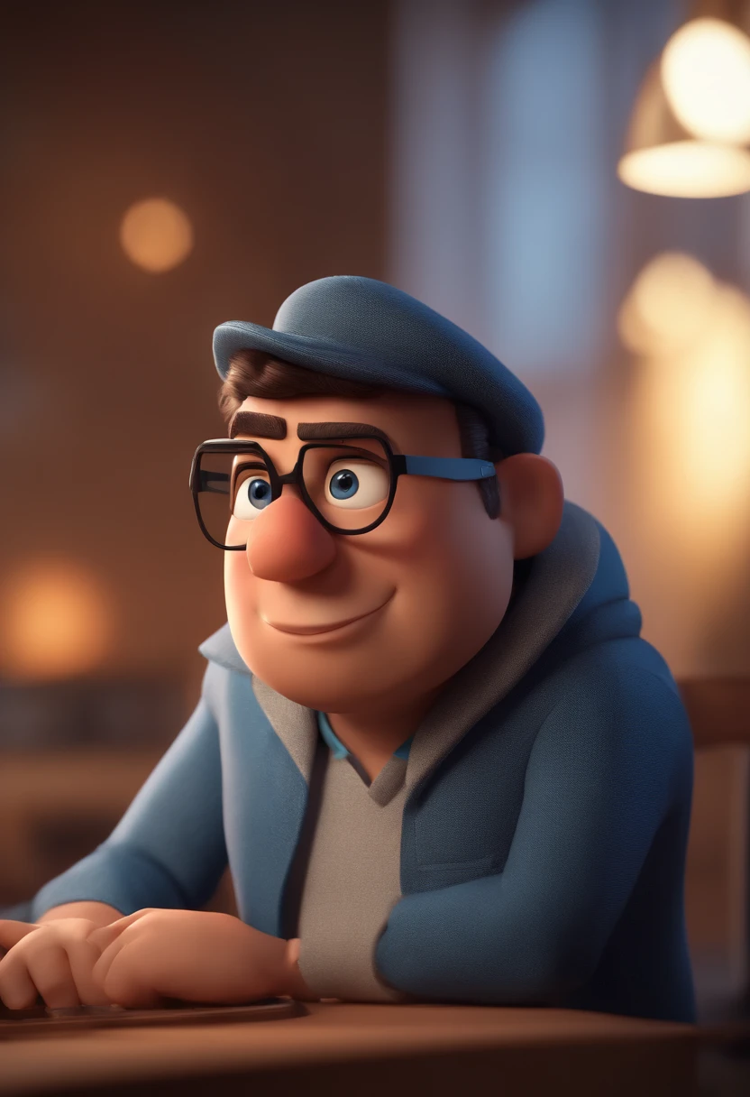 Cartoon character of a man with black glasses and a blue shirt, animation character, Caractere estilizado, animation style rendering, 3D estilizado, Arnold Maya render, 3 d render stylized, toon render keyshot, Personagem 3D, Personagem 3D, 3d rendering stylized, 3 d character render, personagem de desenho animado, Personagem de close up, Pose de personagem,  (Estilo Pixar) (master part:1.2) (Bokeh) (best quality) (pele detalhada) (textura detalhada) (8k) (argila) (Cinematic lighting) (foco nítido
