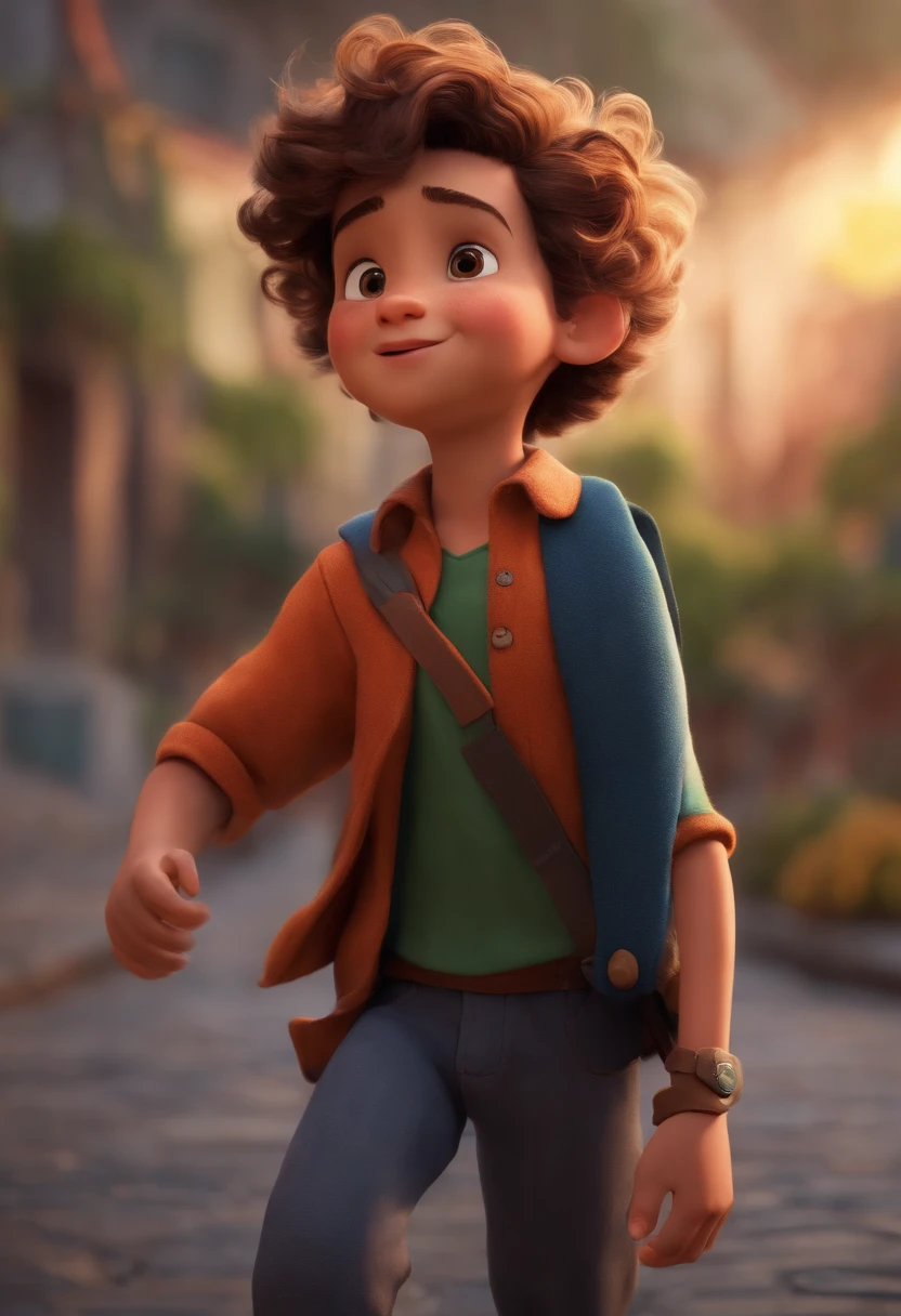 Image of a boy for a story in a YouTube video in Pixar format, He's the allabester, He's the class leader, He's outgoing, Playful and gets up for a lot of things, cabelo curto