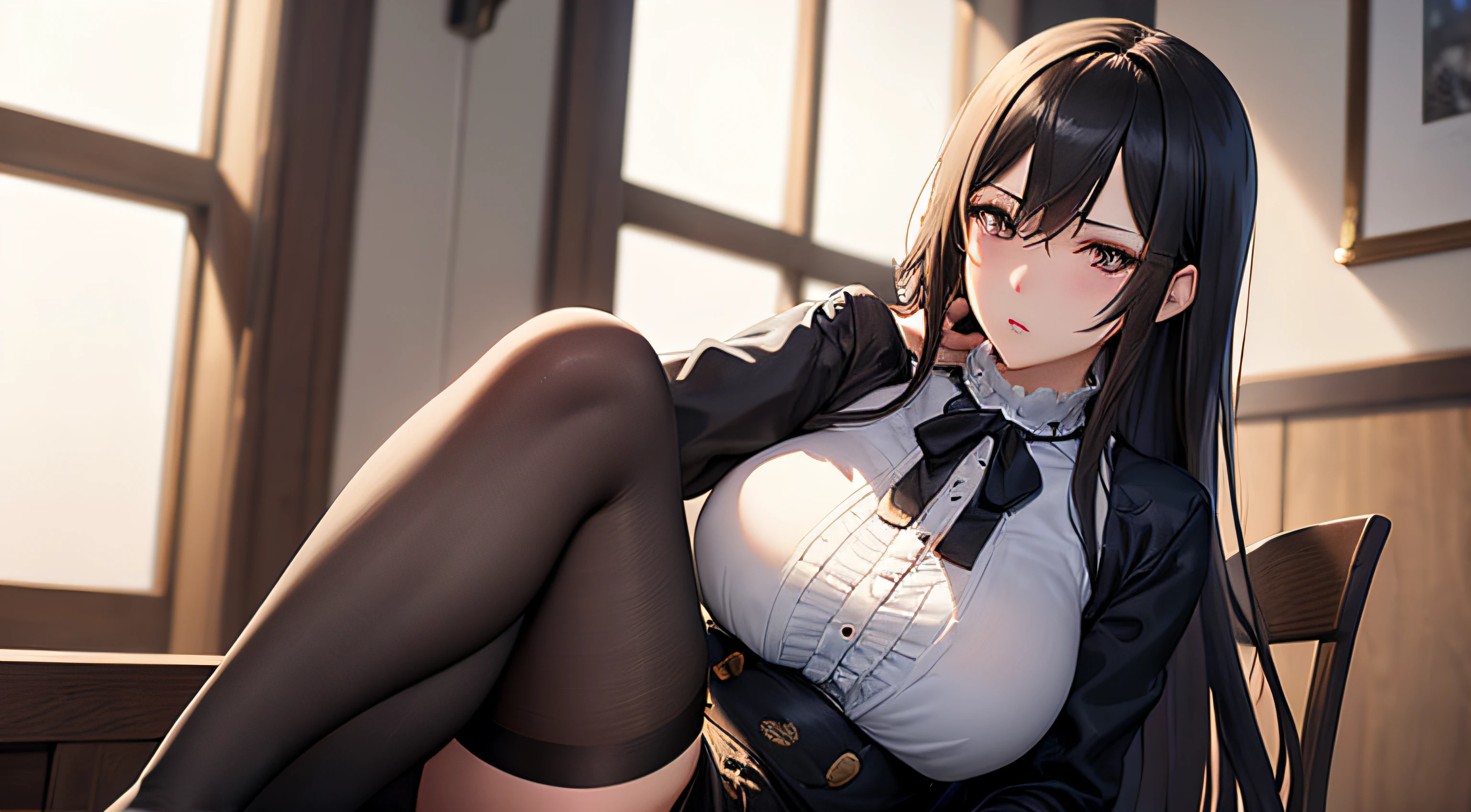 （Enrich your images，Masterpiece-level quality）Beautiful 8K CG artwork，Slim and soft，Translucent skin，Extra long-haired beauty, the skin is fair and juicy,,,,,,,,,,,,,,,,,,,，Big JK Uniform，Outlook Part 1.2x Enhanced silhouette effect，The details are intricate and exquisite，background slightly blurred，Temptation of attractive and voracious feet，droolng，Oversize，blush，goddess of Japan，Perfect body slim curve，Anime - Ray Traced Image Courtesy:Sitao, pixiv, shin hanga, Seductive Anime Girl, beautiful alluring anime woman, 2b, 2 b, 4 k, Very detailed ArtGerm, photorealistic anime girl render, Smooth Anime CG Art、Sitting on a chair in a café and studying、Wear a casual blouse and miniskirt、So that the whole thing fits the face（768×431）、A dark-haired、Western Cafe、western clothes、Above the thighs
