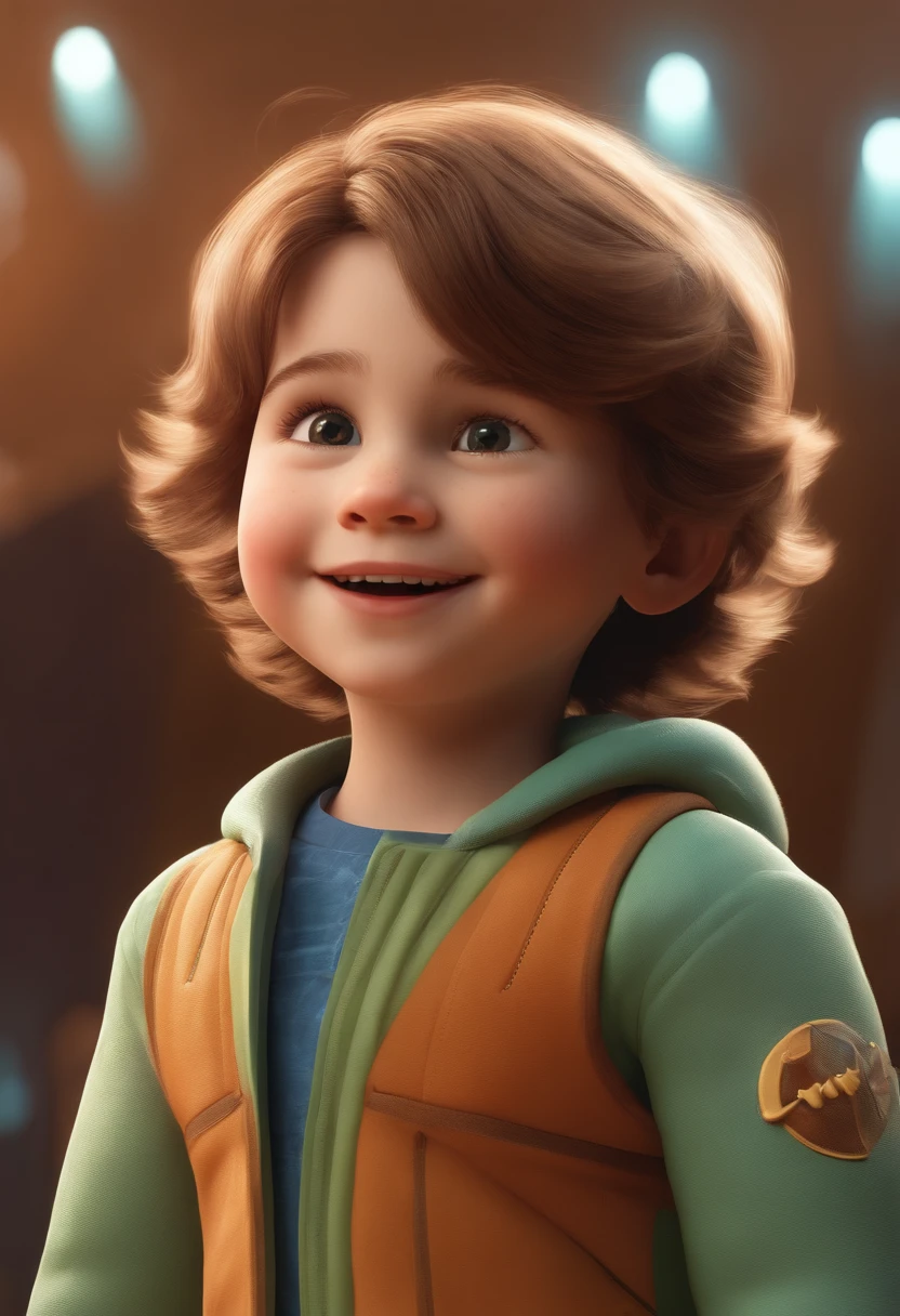 a happy cute standing short hair, vestindo uma fantasia espacial, , fundo branco, barnet, tom, Estilo Pixar, ..3d, desenhos animados, rosto detalhado, asymmetrical 16k