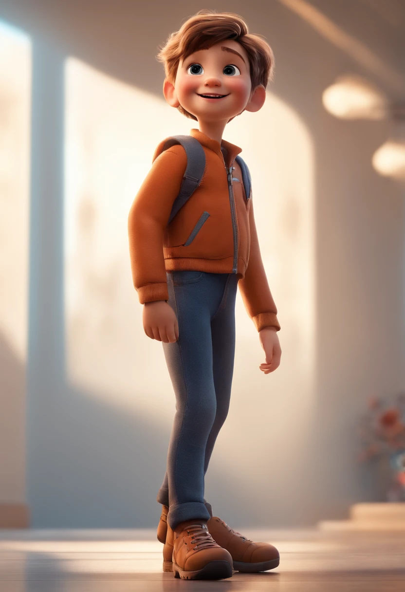 a happy cute ??? standing short hair, vestindo uma fantasia espacial, , fundo branco, barnet, tom, Estilo Pixar, ..3d, desenhos animados, rosto detalhado, asymmetrical 16k