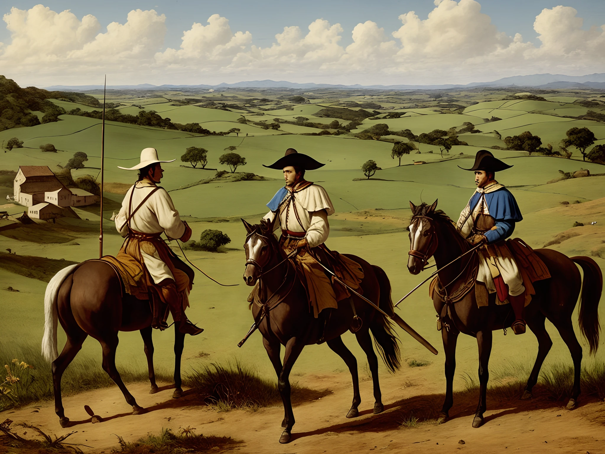 Dom quixote e sancho panza em uma batalha de cavalos