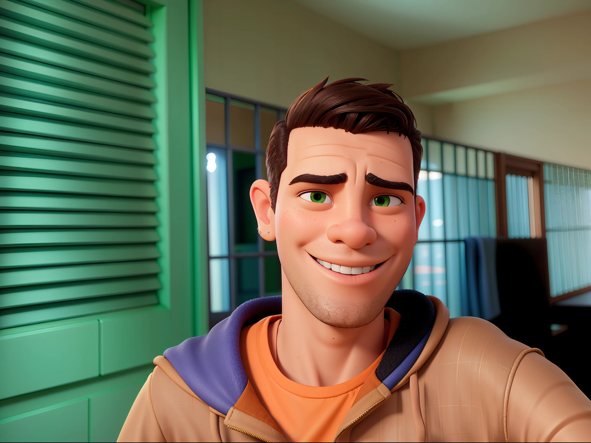 smiling man in orange shirt and brown jacket with green shutters, caio santos, icaro carvalho, mohamed chahin, david rios ferreira, daniel mirante, joseph moncada, andres rios, emad mostaque, headshot profile picture, profile image, edu souza, joel torres, avatar image, victor maristane, by Nándor Katona
