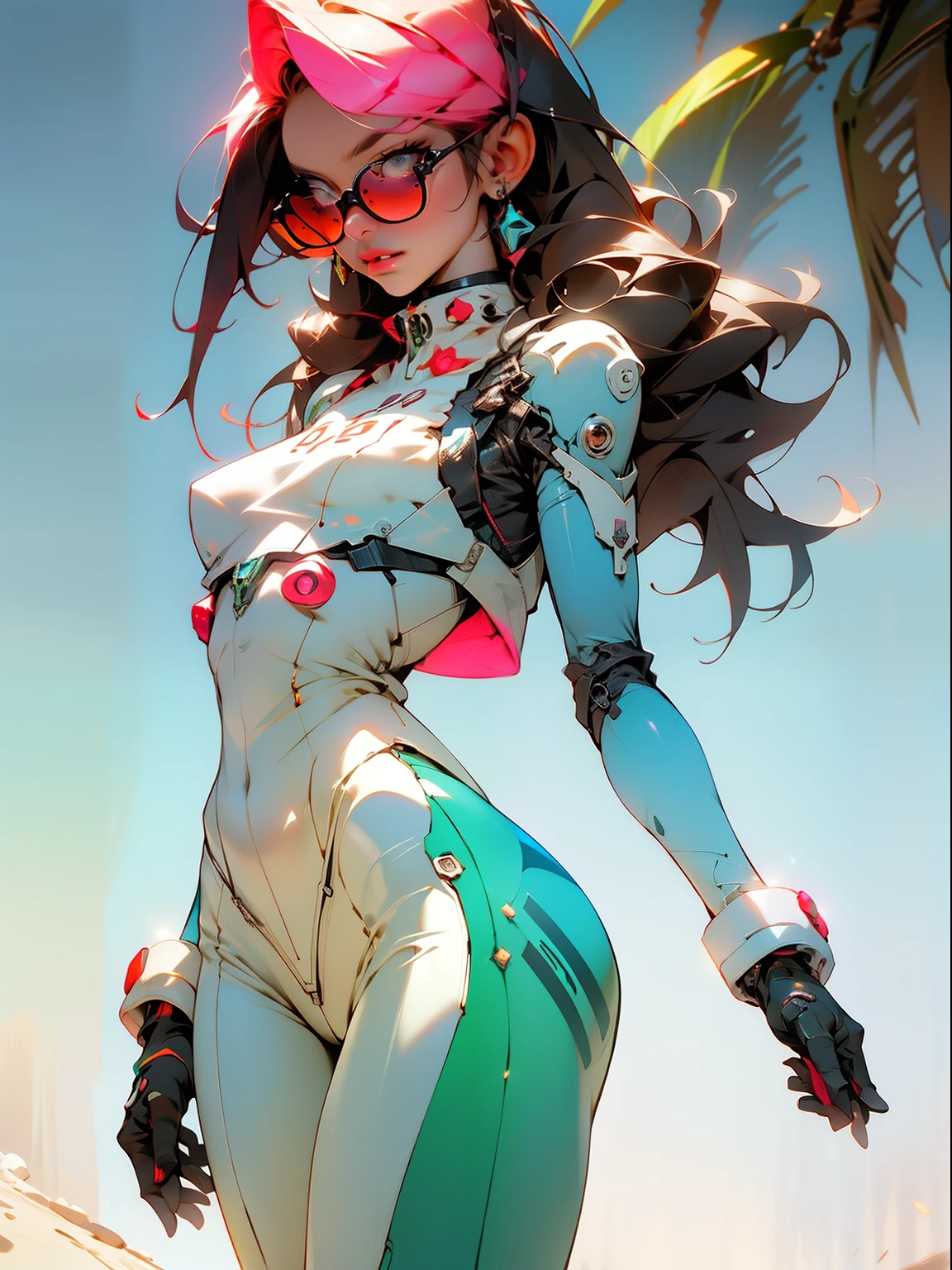 ((Best Quality)), ((masutepiece)), (Detailed: 1.4), (Absurd), light-skinned lolita with micro bikini, Genesis evangelion neon style clothing, 2-piece clothing, Colored hair, arm tatoo, cybernetic hands, pastel, Centered, scale to fit the dimensions, nffsw (High dynamic range),Ray tracing,NVIDIA RTX,Hyper-Resolution,Unreal 5,Subsurface Dispersion, PBR Texture, Post-processing, Anisotropy Filtering, depth of fields, Maximum clarity and sharpness, Multilayer textures, Albedo and specular maps, Surface Shading, accurate simulation of light and material interactions, Perfect proportions, Octane Render, Two-tone lighting, Wide aperture, Low ISO, White Balance, thirds rule, 8K Raw, Crysisnanosuit