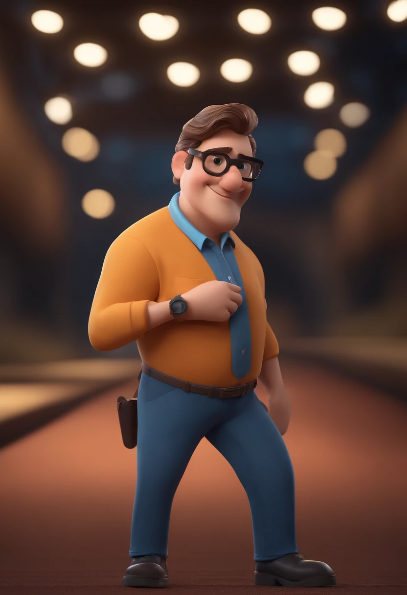 Cartoon character of a man with black glasses and a blue shirt, animation character, Caractere estilizado, animation style rendering, 3D estilizado, Arnold Maya render, 3 d render stylized, toon render keyshot, Personagem 3D, Personagem 3D, 3d rendering stylized, 3 d character render, personagem de desenho animado, Personagem de close up, Pose de personagem, (Estilo Pixar) (master part:1.2) (Bokeh) (best quality) (pele detalhada) (textura detalhada) (8k) (argila) (Cinematic lighting) (foco nítido