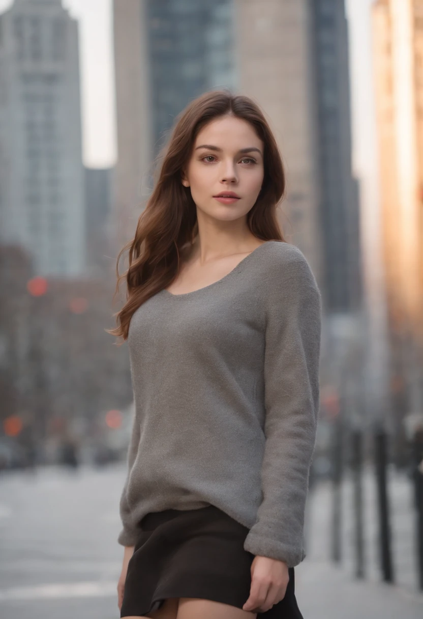 __Couleur de cheveux__, femme latine, Cheveux mi longs, Fond de la ville de New York, hiver, professionnel, 4k, HD, UHD, 8K, High detail, Ultra Definition, femme de dos
