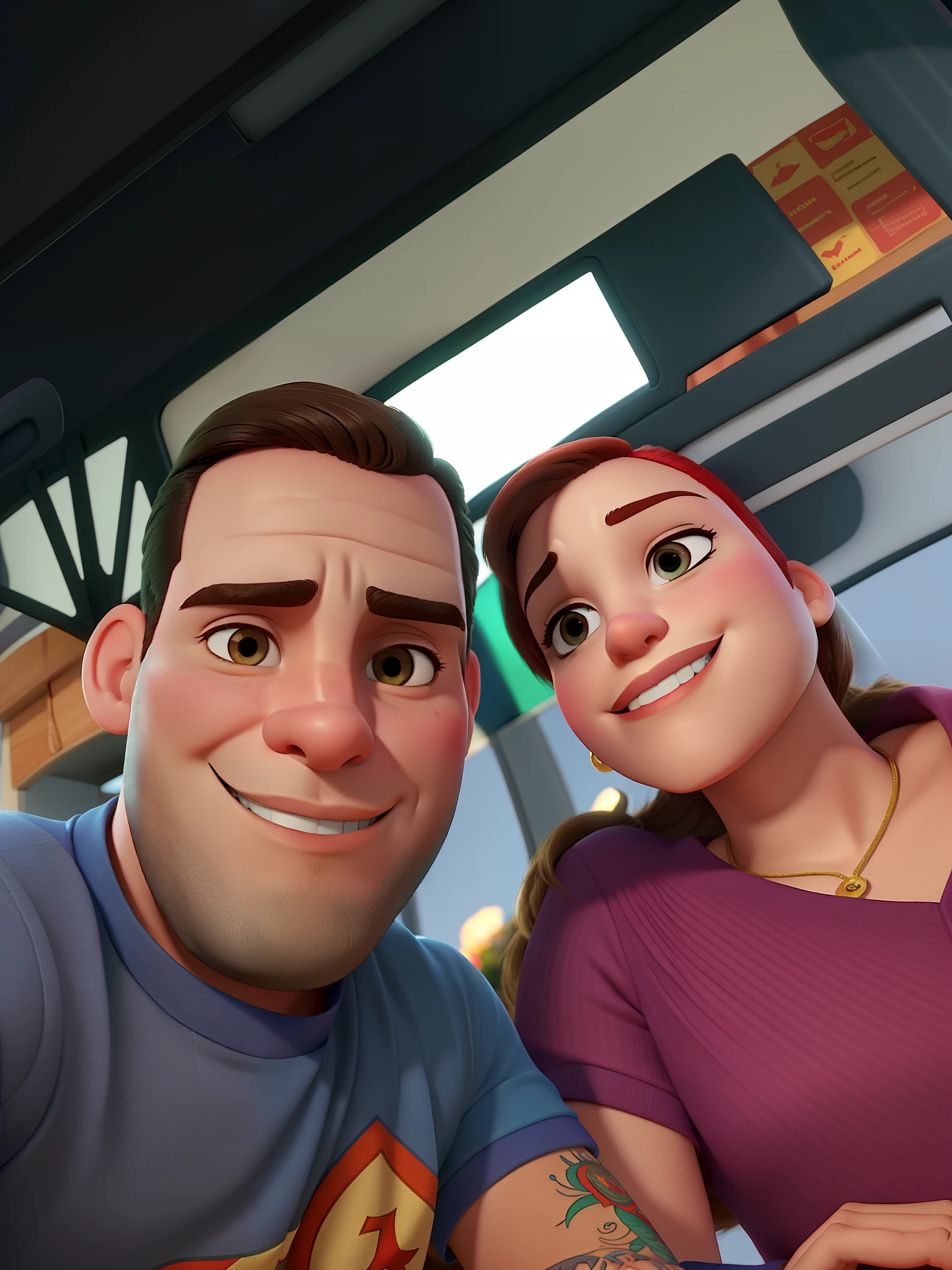 Casal (homem moreno e mulher branca) no estilo Disney Pixar, alta qualidade, melhor qualidade.